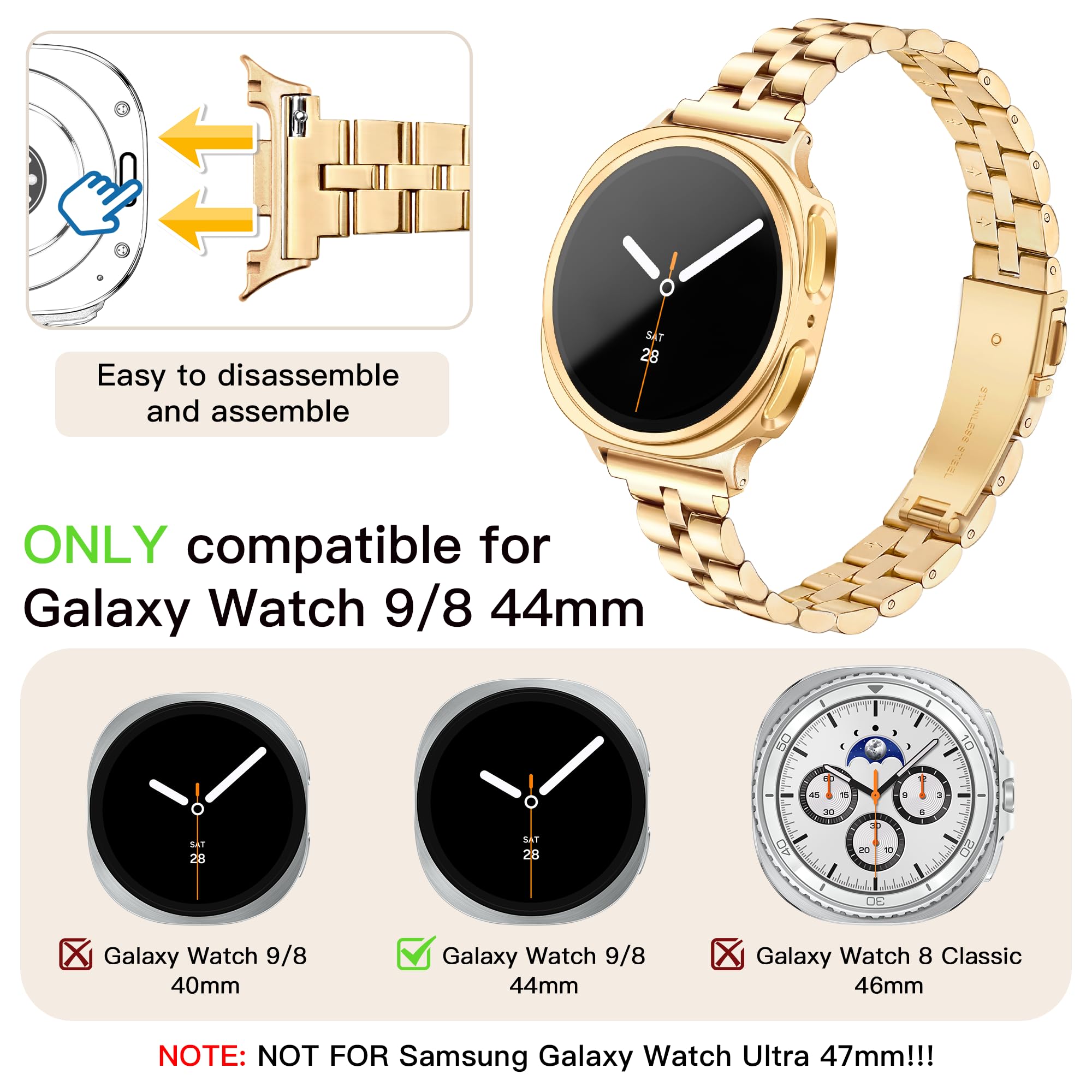 Melyis Correa de metal con funda para Samsung Galaxy Watch 9/8 de 44 mm