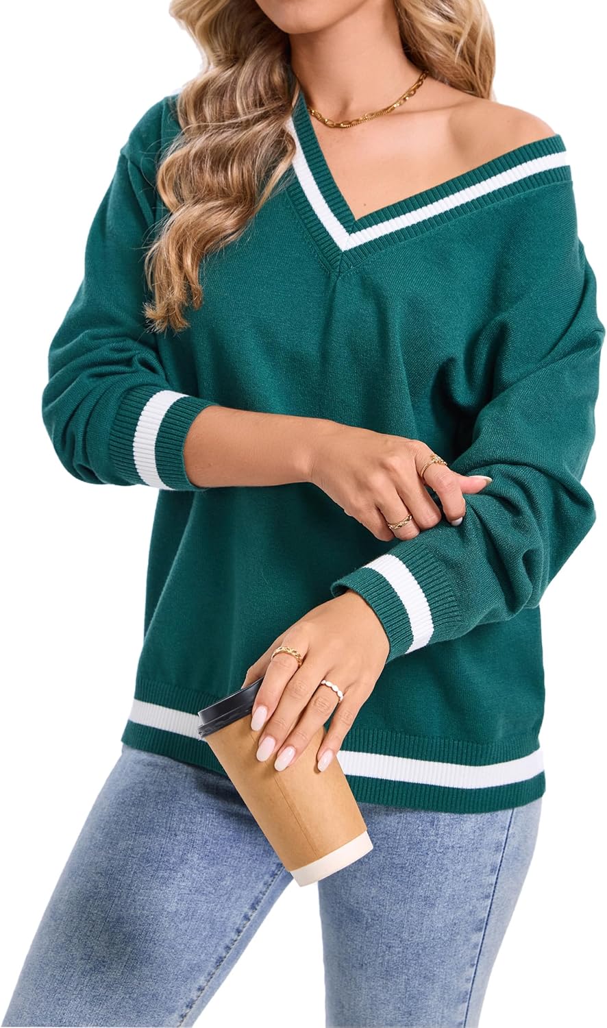 Women V Neck Cozy Lightweight Pullover Sweaters - Image 2