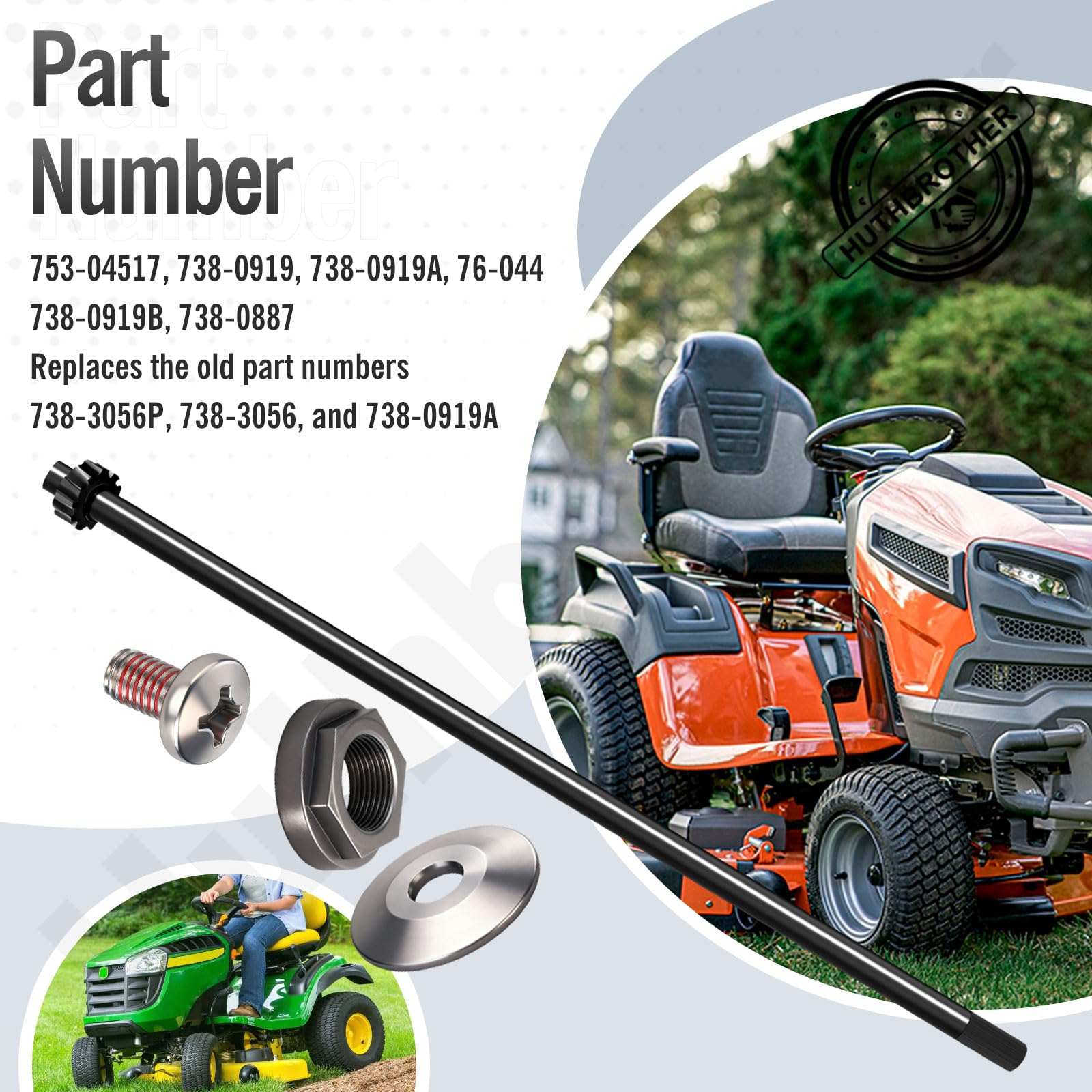 Eje de dirección Huthbrother 738-0919A, compatible con MTD 753-04517 738-0919 738-0919B 76-044, para Troy Bilt TB42 TB46.