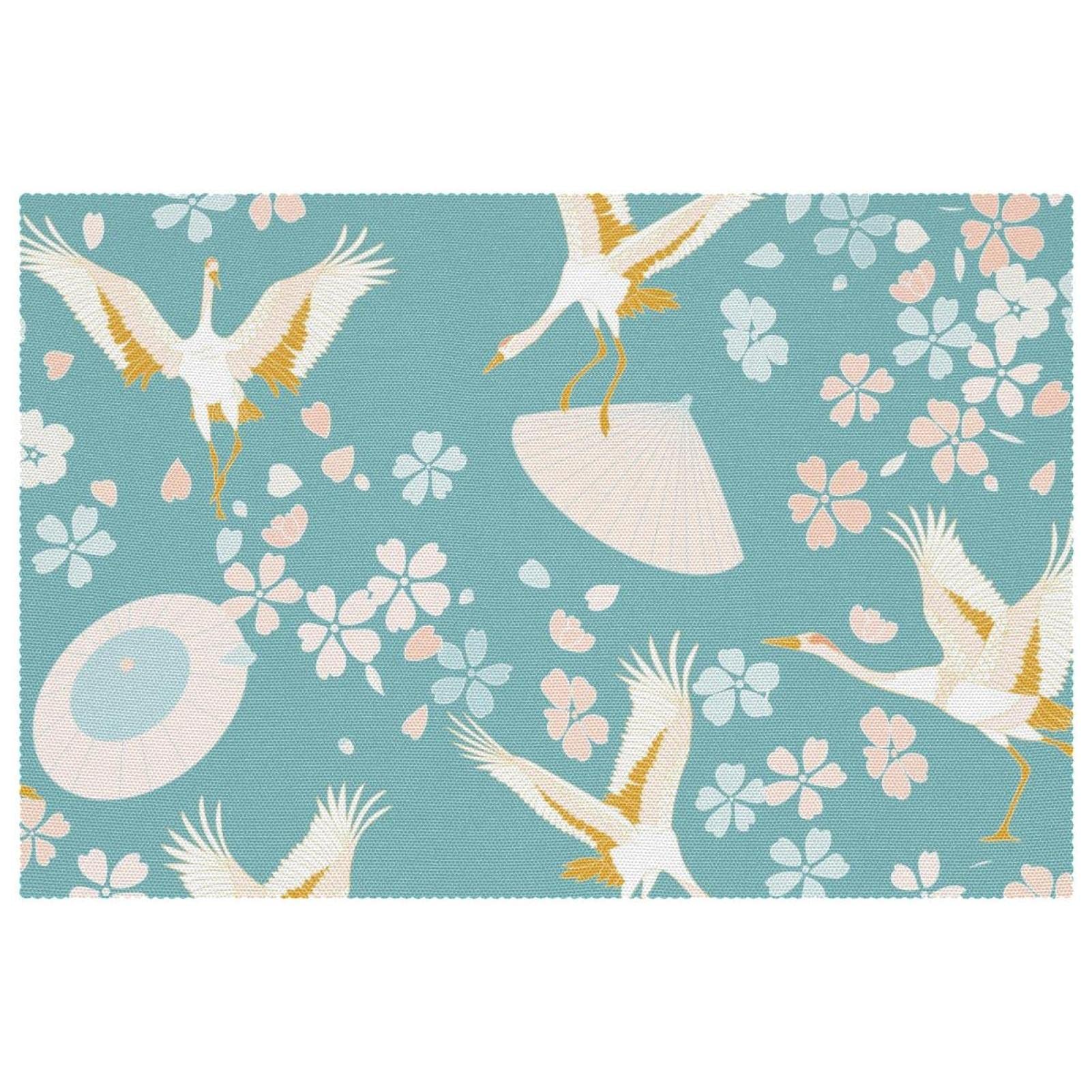 Set de table japonais avec grues et cerises, lot de 6, antidérapant, 30x45 cm