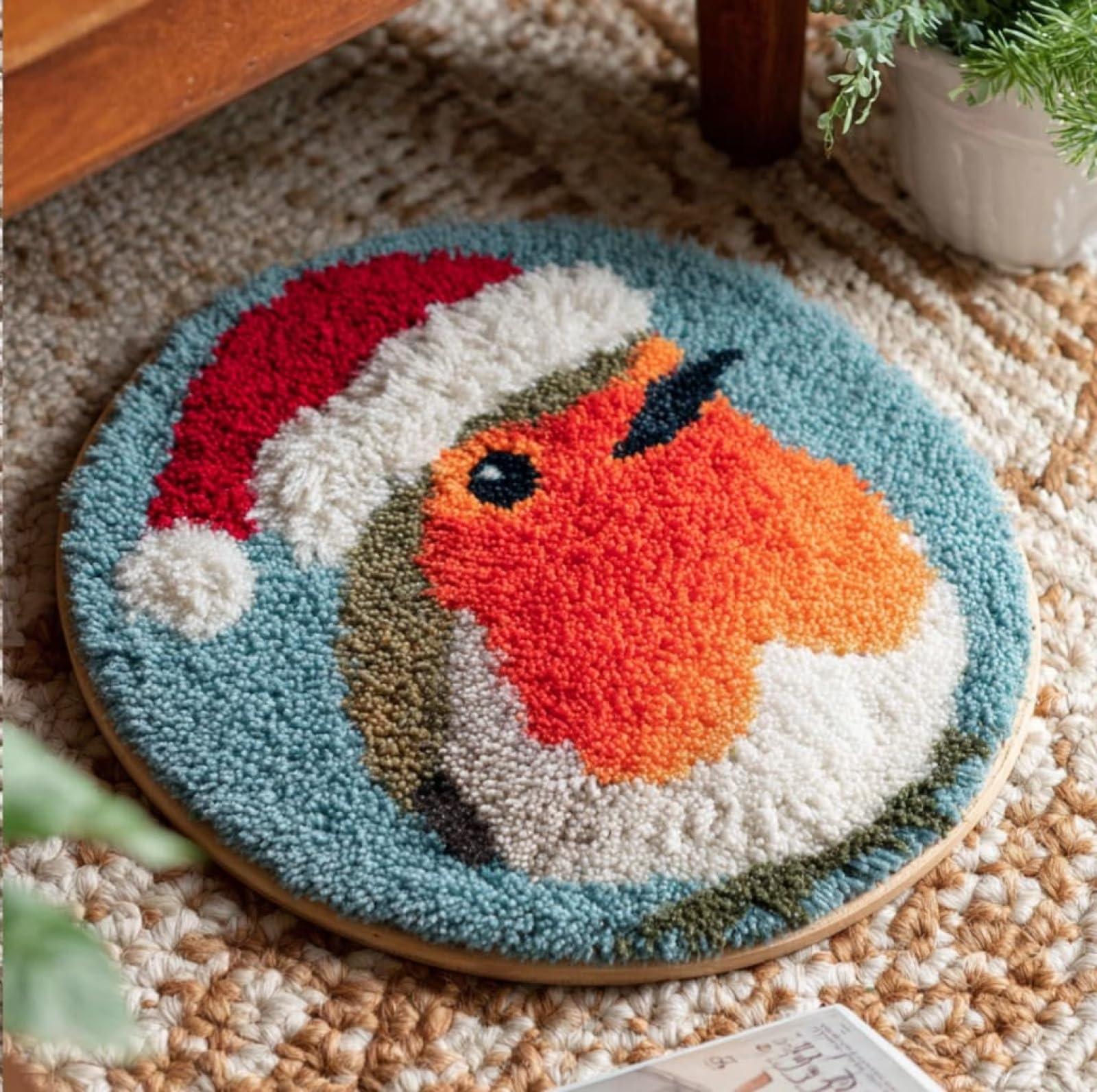 Wallustrioaw 004 Diy Carpet Latch Hook Kits,Robin Christmas,Latch Hook Rug Kits For Adults Beginners Diy Needlework Crocheting Rug Home Decor,50X50cm