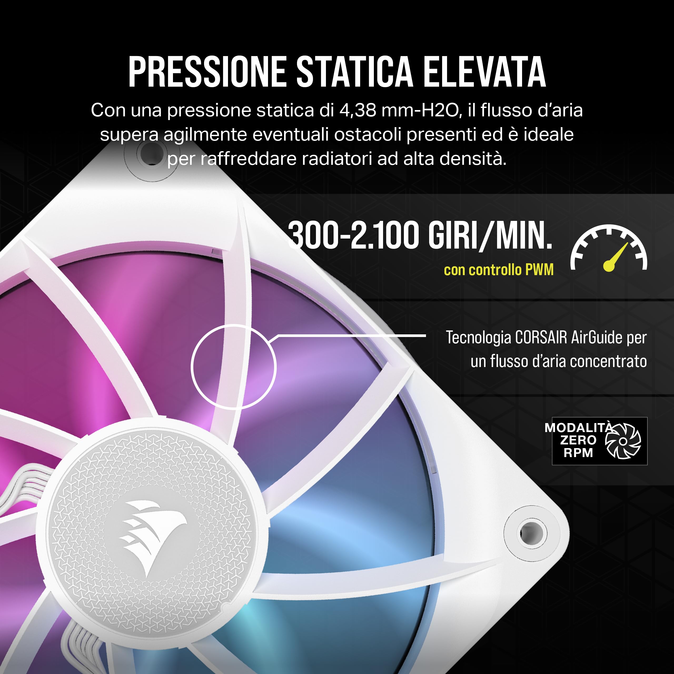 CORSAIR iCUE LINK RX120 RGB 120 mm Ventole PWM con Hub di Sistema iCUE LINK - Cuscinetto a Cupola Magnetica - Confezione Tripla - Bianco