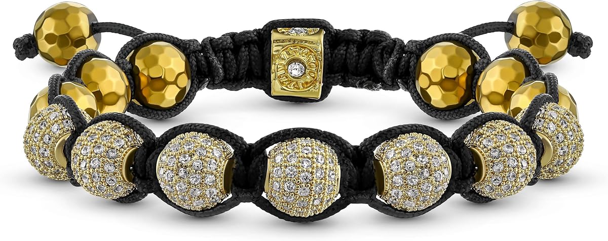 Pulsera Bolo inspirada en Shamballa de cristal de oro blanco negro ajustable de 12MM