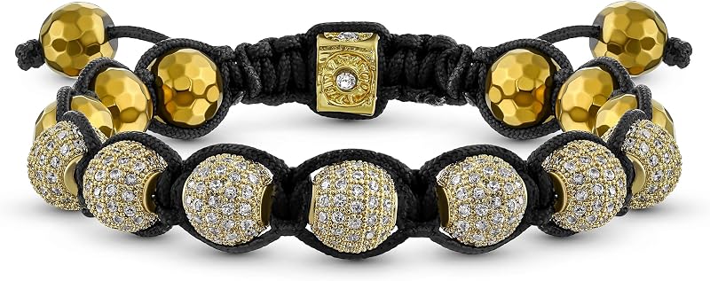 Pulsera Bolo inspirada en Shamballa de cristal de oro blanco negro ajustable de 12MM