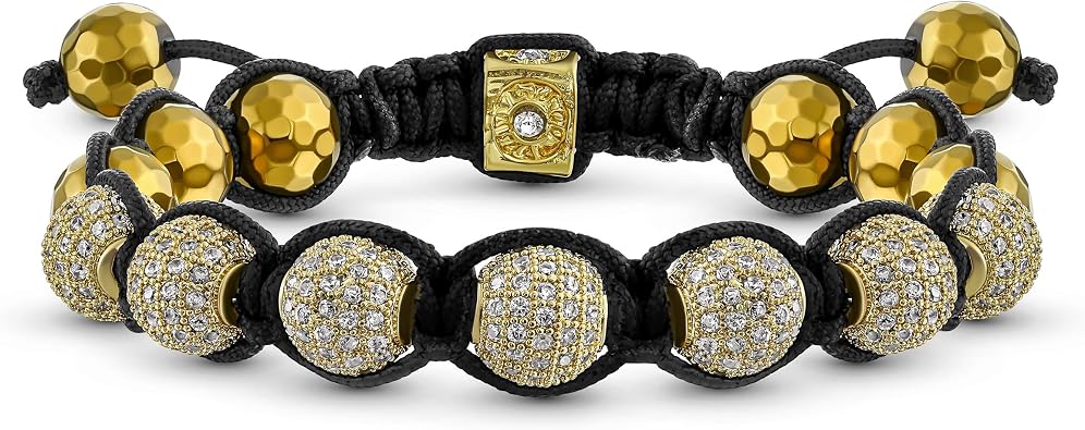 Black White Gold Crystal Shamballa Inspired Bolo Bracelet 12MM Adjustable