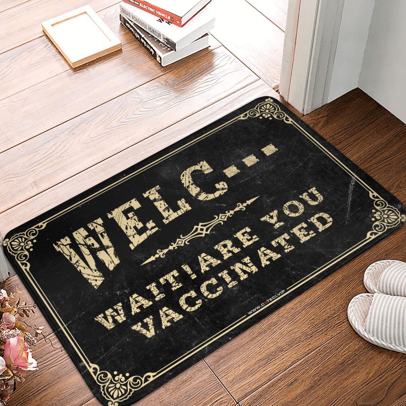 Tapis pour porte d'entrée Welc Wait 50x80cm pour stopper la poussière de l'été