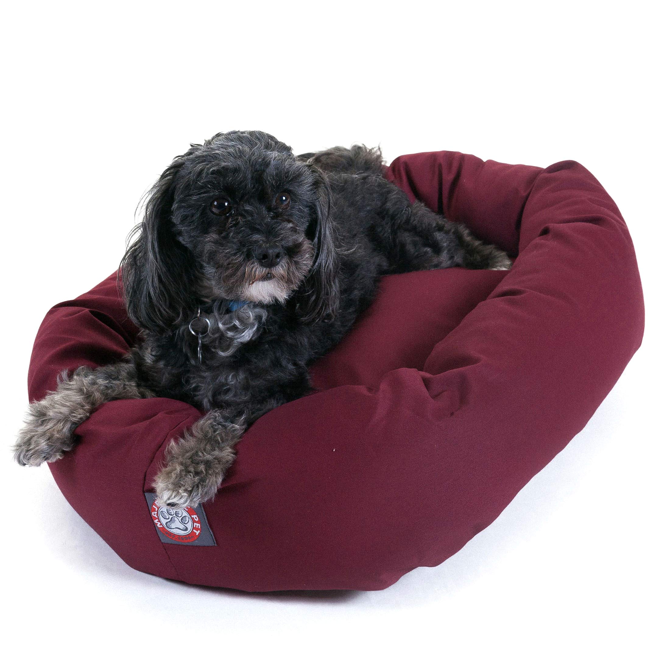 Majestic Pet 24 Inch Bagel Calming Dog Bed Washable – Cozy Soft Round Dog Bed with Spine Support for Dogs to Rest their Head - fluffy donut dog bed 24x19x7 (Inch) - Round Pet Bed Small – Burgundy — image 1
