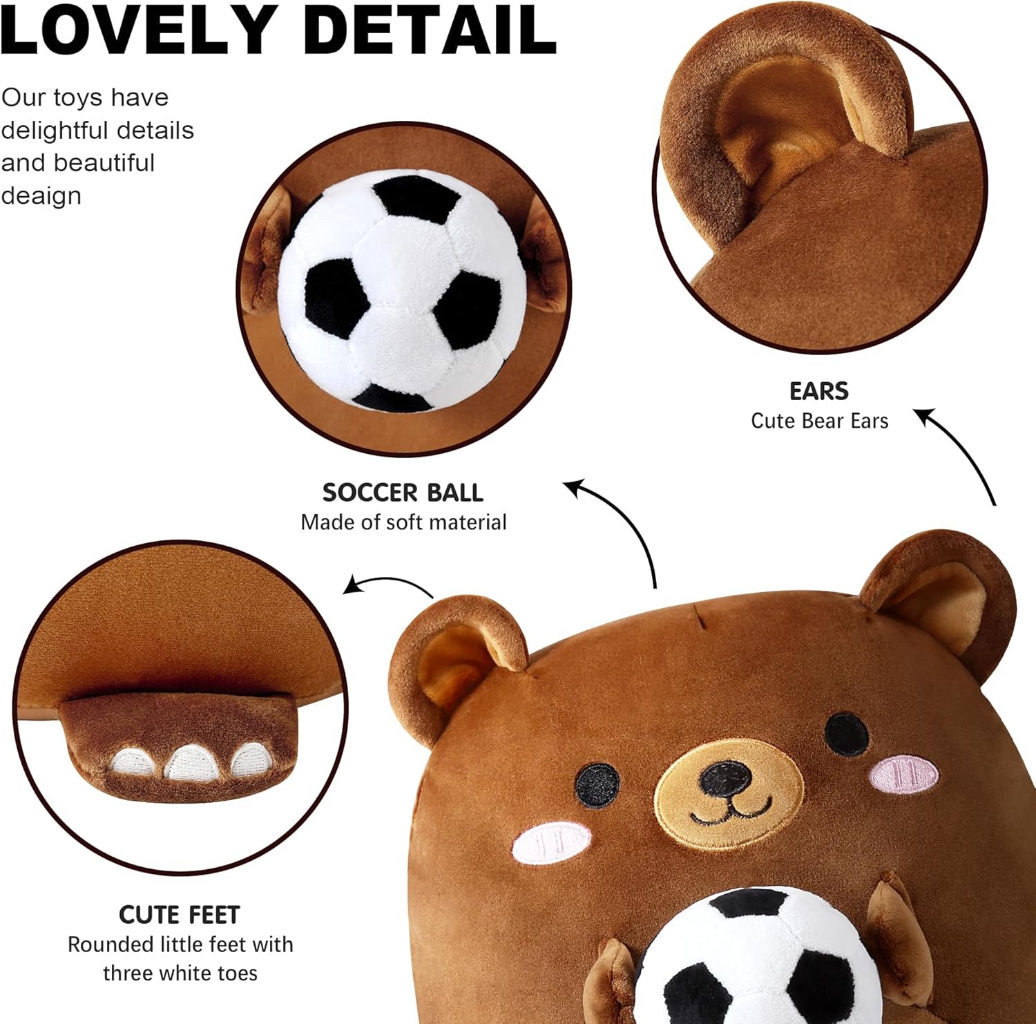 Onsoyours Original Bear Plush with Soccer Ball, Cute 12 inch Sport Brown Bear Stuffed Animal, Ultra Soft Collectible Hugging Gift Plush Toy