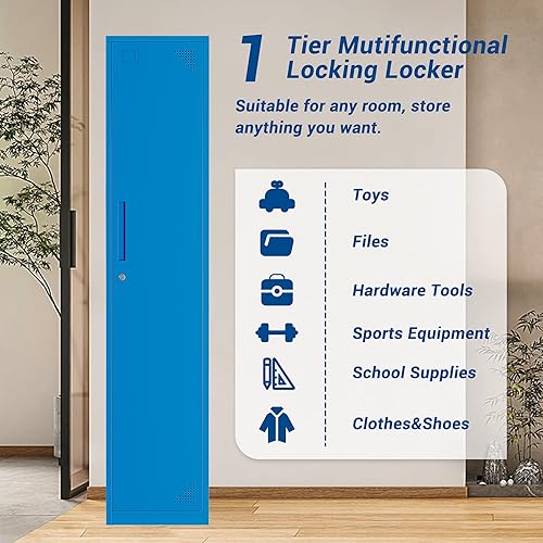 Miniatura 3 de Armario de metal de 71 "Armario de almacenamiento de acero azul con puerta para oficina, escuela, gimnasio, armarios de almacenamiento de metal para