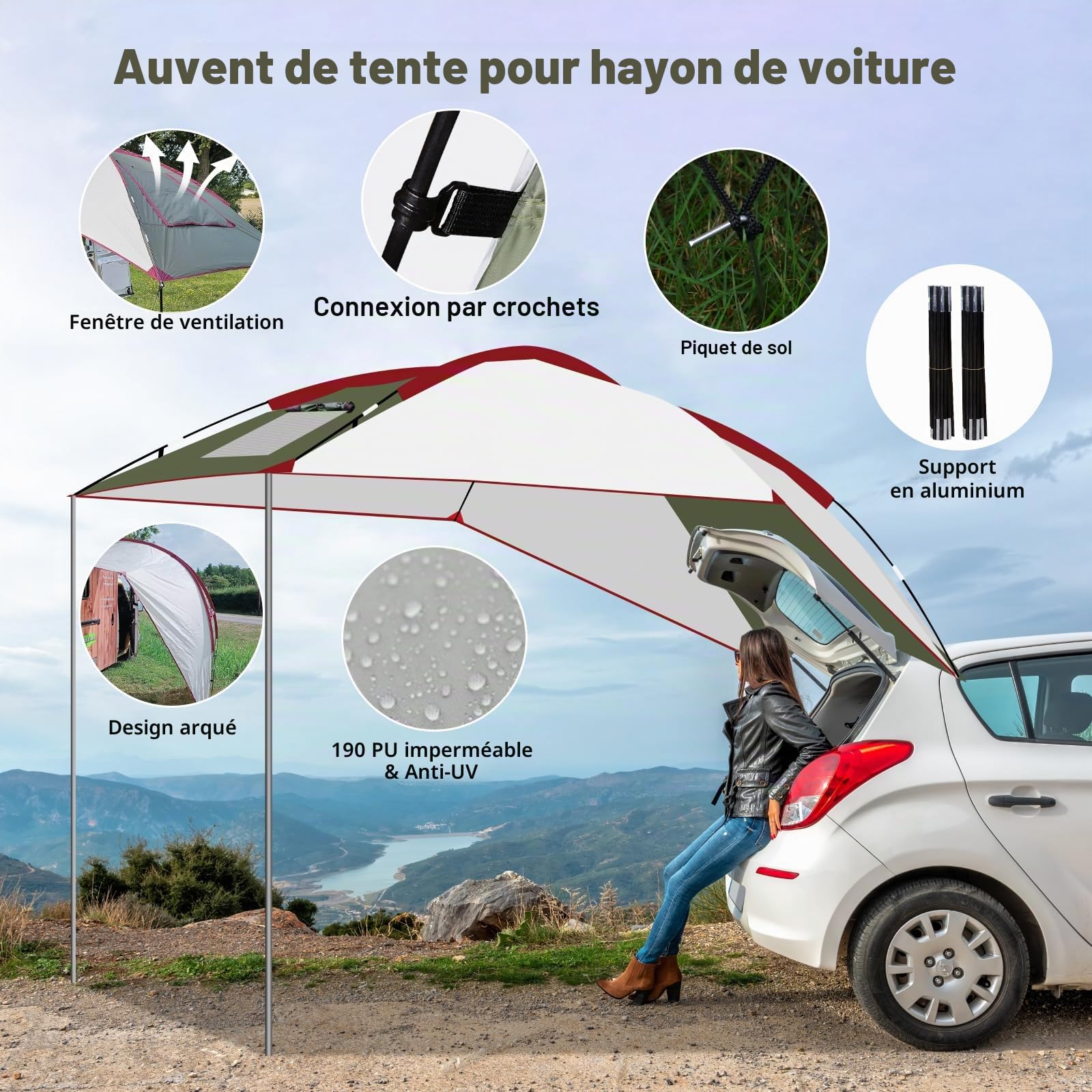Auvent de Voiture pour Van, VUS, Camping-Car, Petit véhicule, Voiture, Camion, Tente de Camping, auvent latéral imperméable