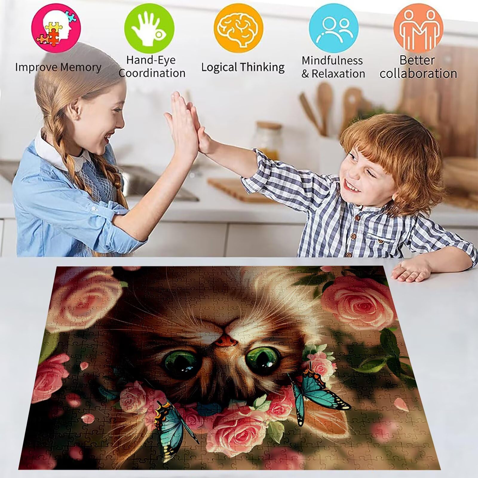 Puzzle 4000 elementów kot puzzle dla dorosłych kwiaty 141x87cm Unikalne rzemiosło klasyczne 3D drewniana układanka do rodzinnych gier biznesowych, układanka do samodzielnego wykonania nawet do