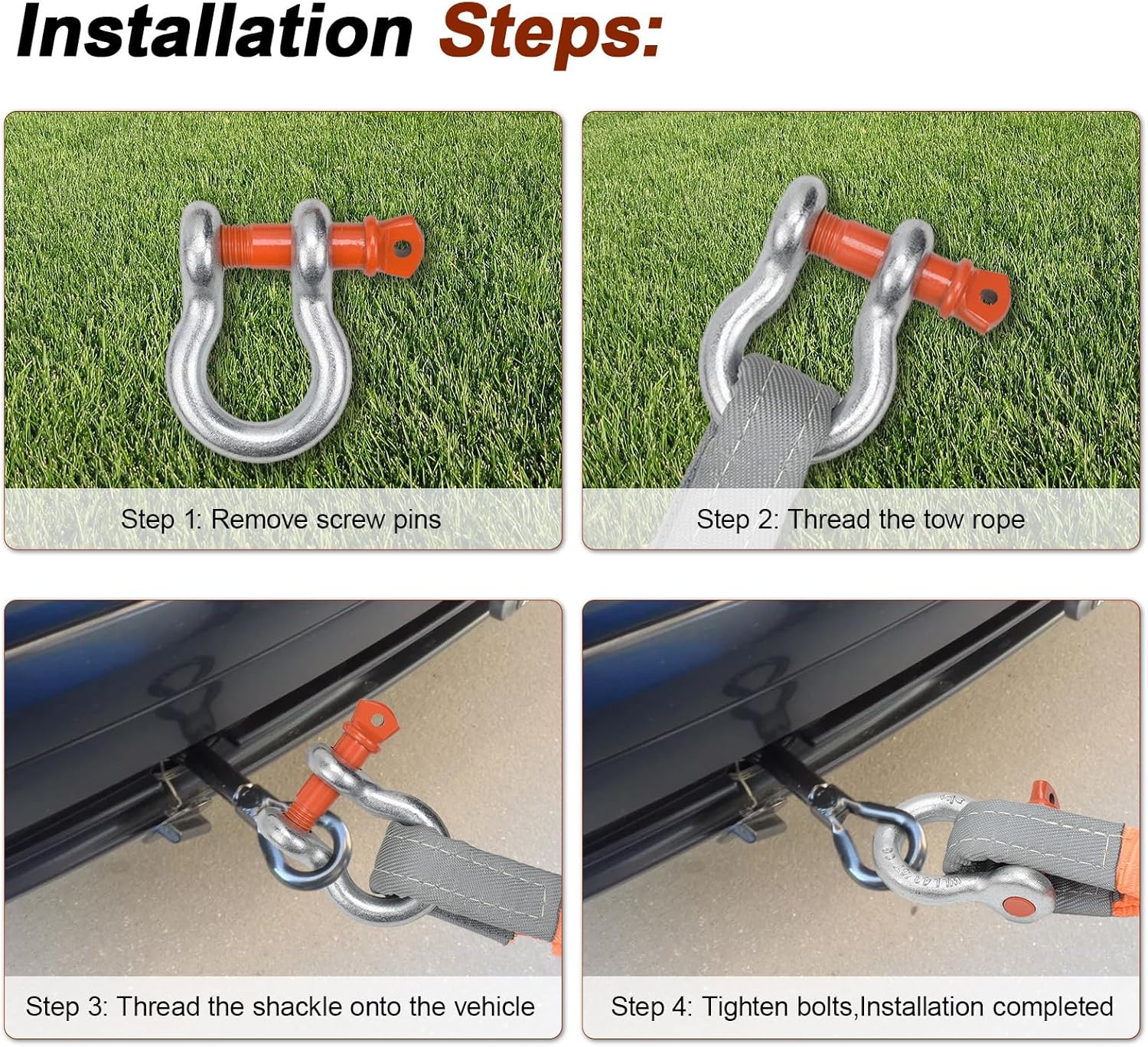 Leero 1" D Ring Shackles, 8.5 tons (17,000 Lbs) Working Load Limit, Clevis Shackle with 1-1/8" Alloy Screw Pin, Heavy Duty Shackles for Towing, Terrain Vehicle, Jeep, Trailer, Orange (1 Pack)