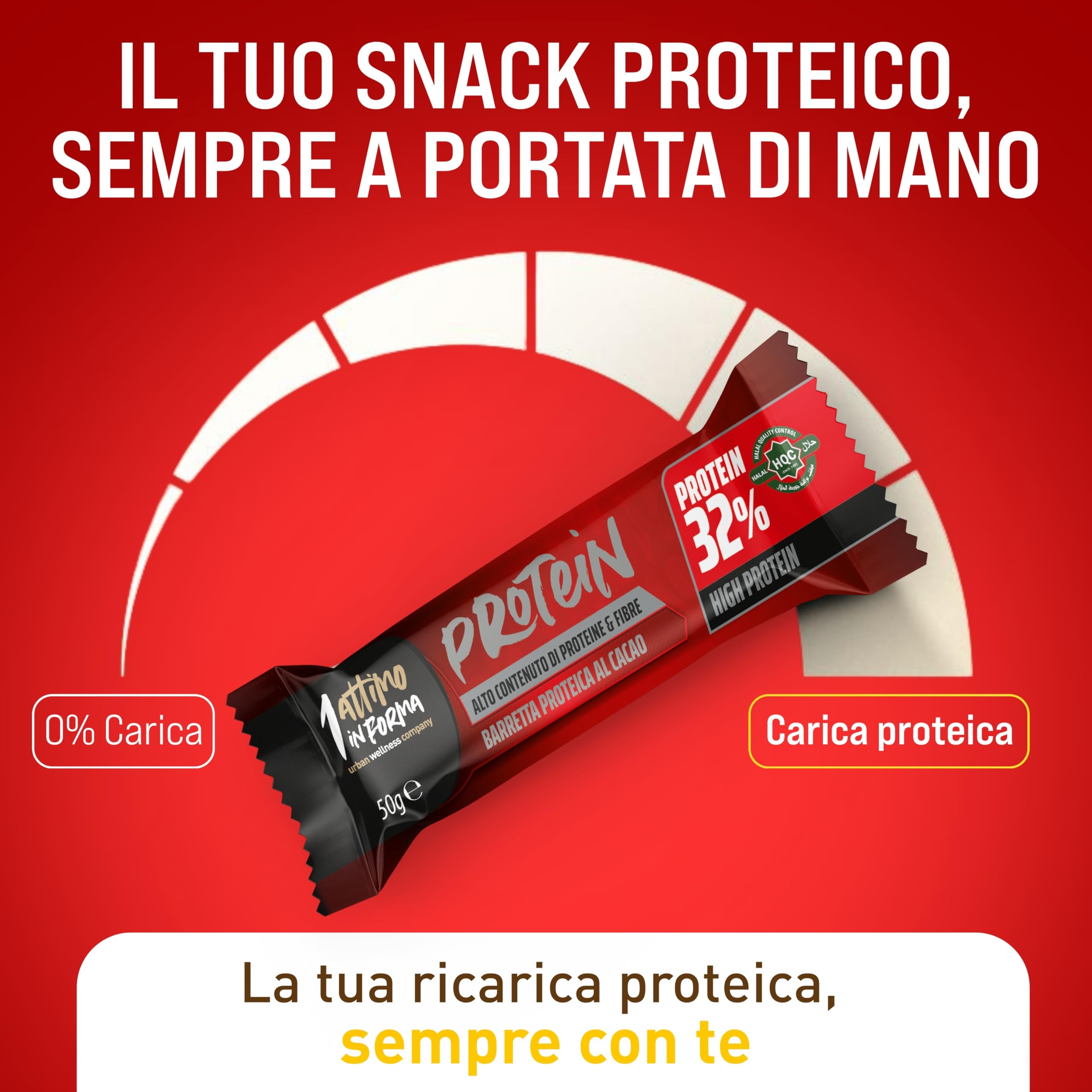 1 ATTIMO IN FORMA Barrette Proteiche 32% Protein Barretta Proteica set 24x50g con Crema di Cacao e Croccantini di Soia, Snack Proteico Fonte di Proteine e Fibre