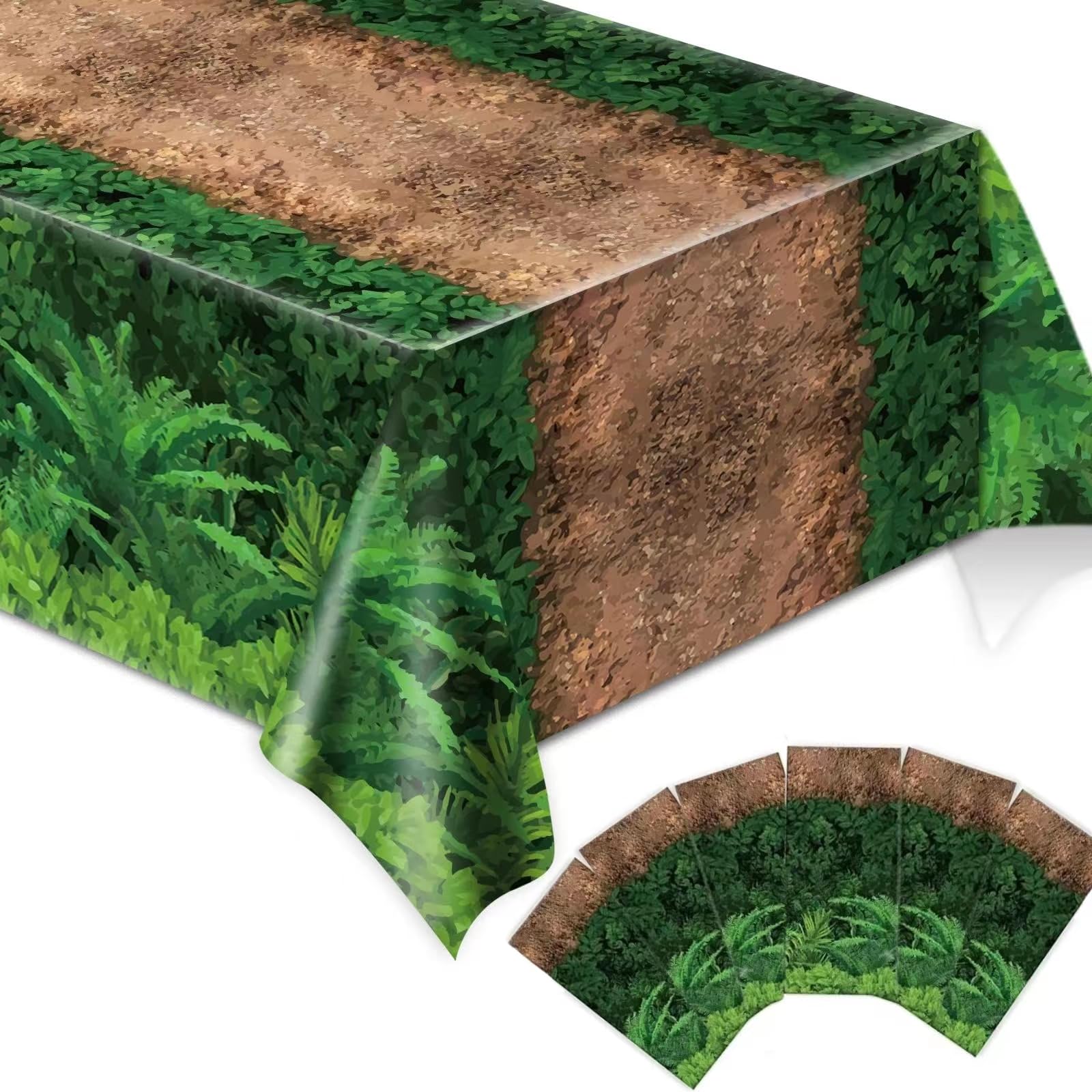 Chiazllta 6pcs Forest Path Tablecloth Dinosaur Table Covers Woodland Birthday Party Supplies Safari Jungle Party Decoration for Baby Shower, Picnic,