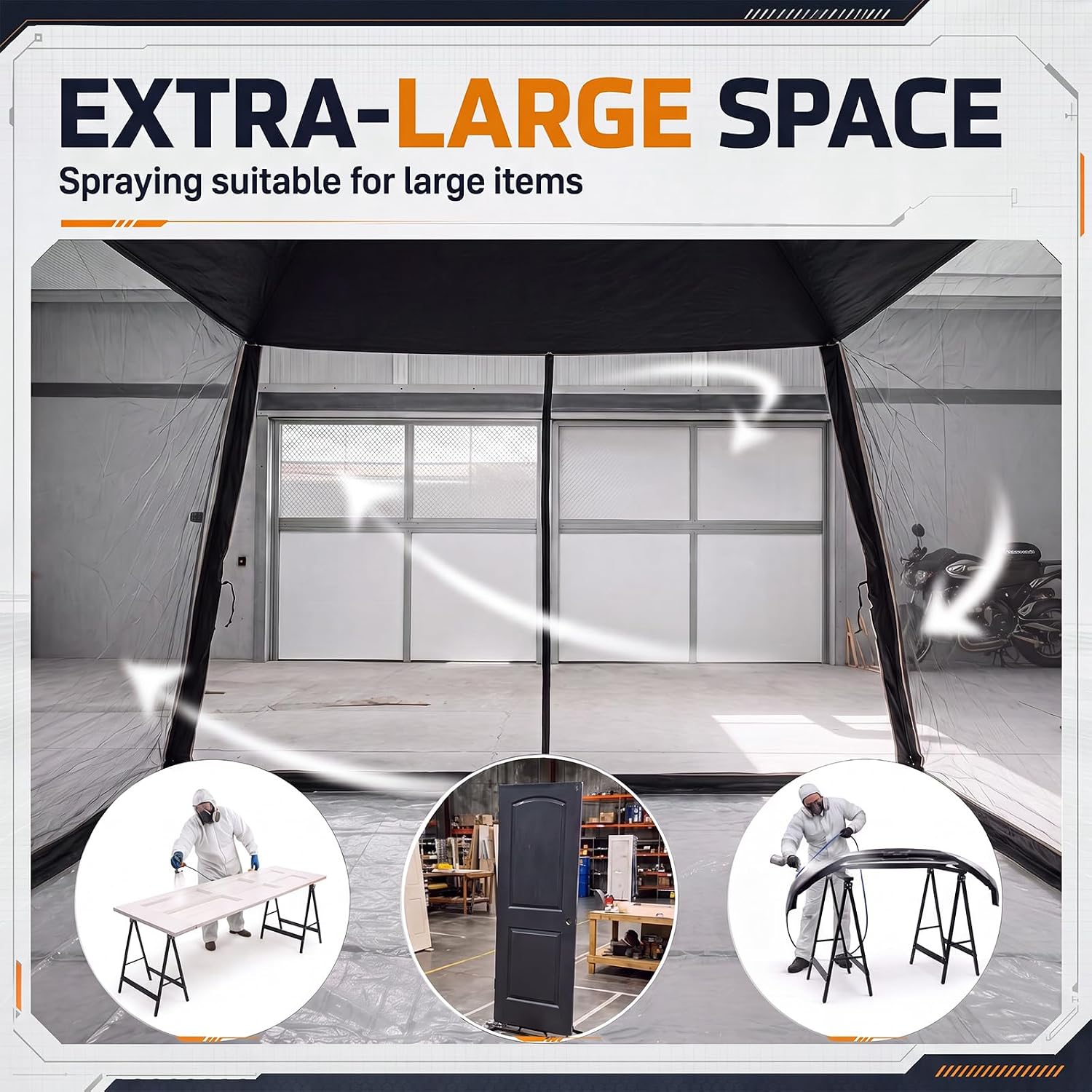 Portable Paint Booth Tent with 2 Saw Horses 10.8 x 10.8 x 7.9 ft