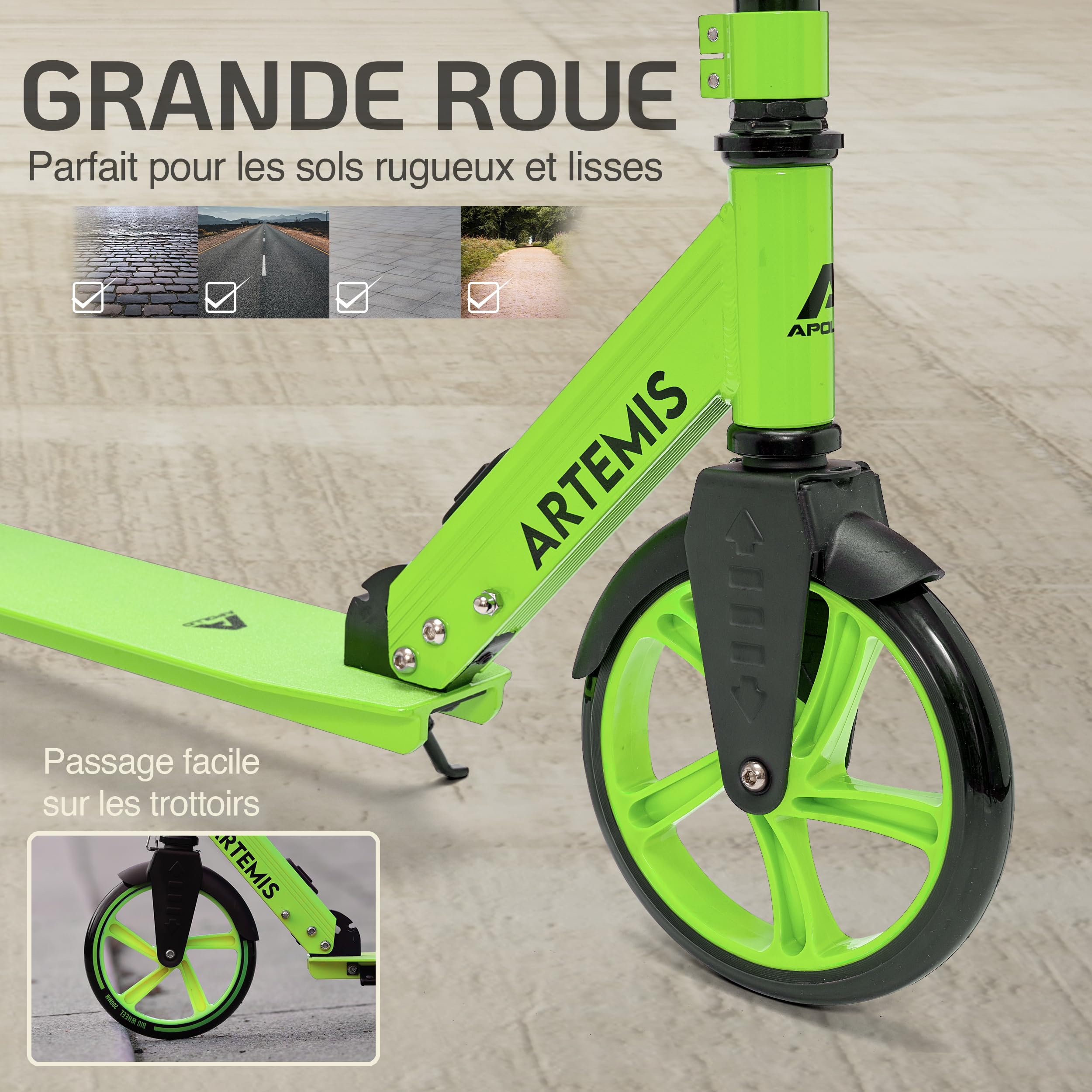 Apollo Artemis City - Trottinette Enfants Réglable en Hauteur, Adolescents et Trottinette Adultes, Trottinette à Grandes Roues, Trottinette Évolutive, Maniable, Pliable pour Enfants à partir de 6 Ans