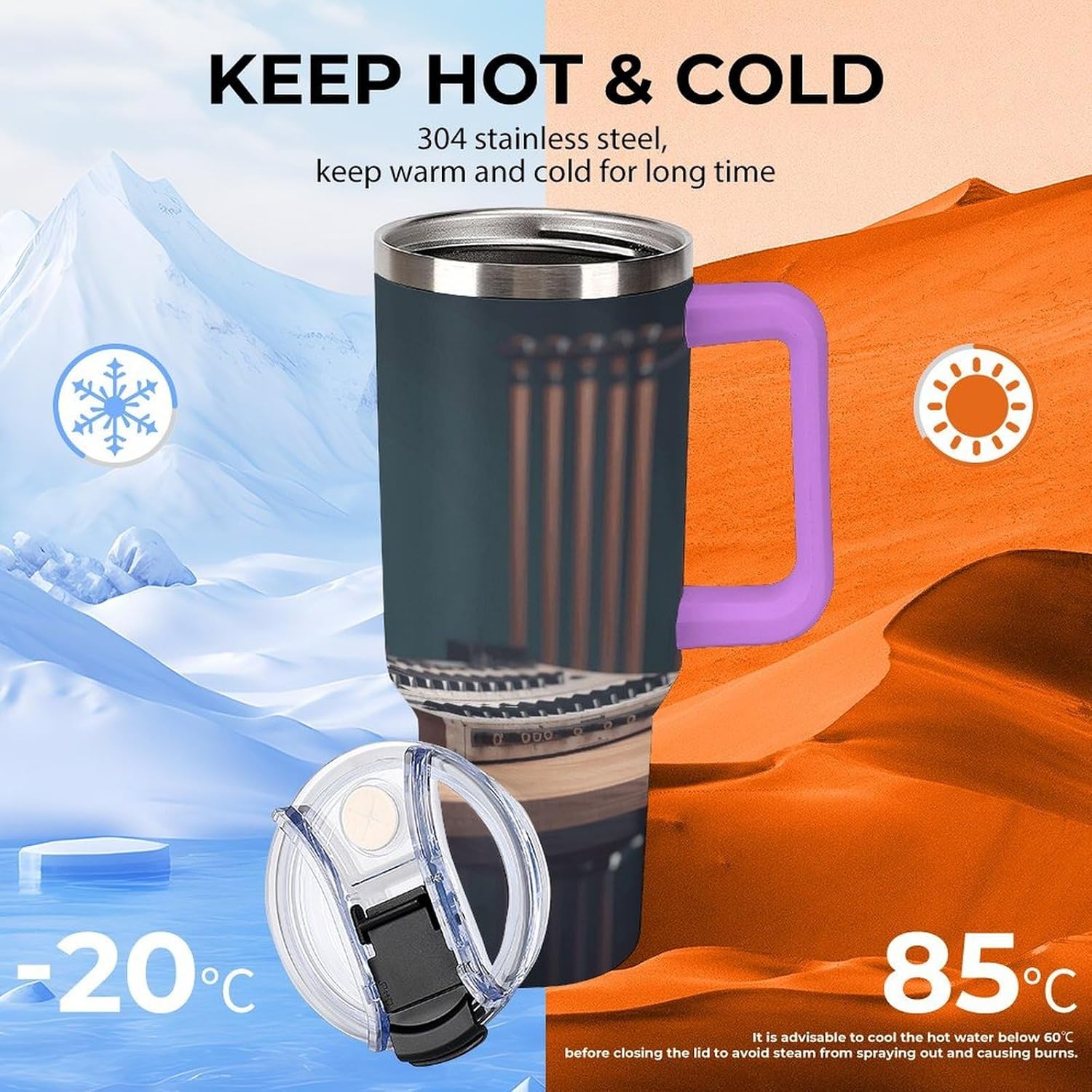 Recorder with Headphones Travel Coffee Mug Reusable Durable Stainless Steel Insulated Tumbler with Handle And Straw Leak Resistant Portable Thermal Cup Gifts for Men Women 40 Oz