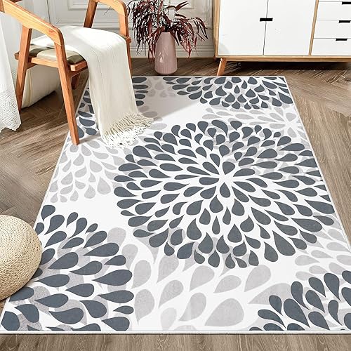 Moderno diseño floral de círculos de fácil limpieza para sala de estar, dormitorio, oficina en casa, cocina, alfombra de área que no se desprende 3