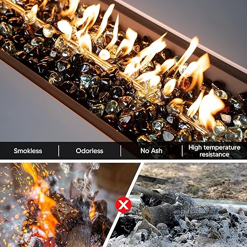 Miniatura 4 de onlyfire Diamantes de cristal de fuego de 10 libras para hoguera de propano, piedras de cristal mezcladas de 12 pulgada para chimenea de gas y mesa