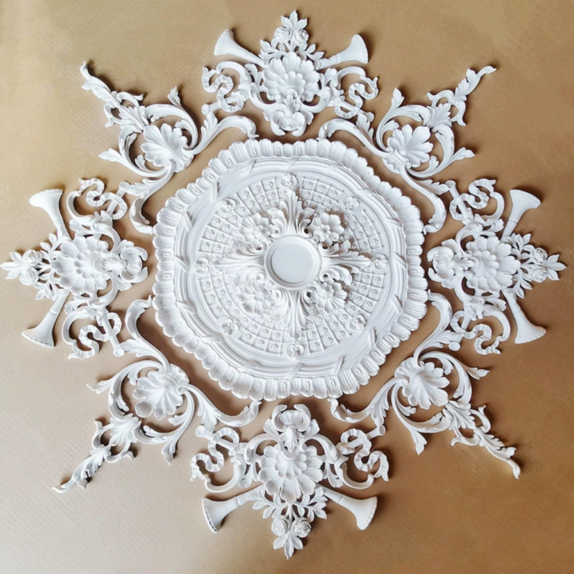 120cm Rosone Lampadario Soffitto Bianco Polistirolo Decorativo | Medaglione del Ventilatore Rotonda Moderno per Pareti Portalampada