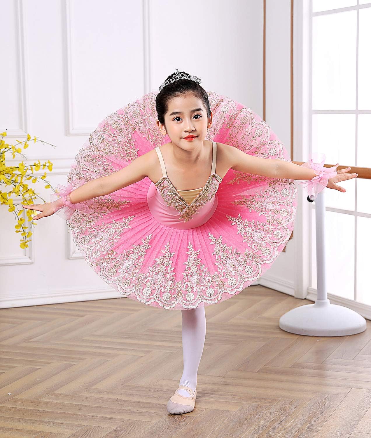 ORIDOOR Girl's Camisole Skirted Leotard Ballet Lace Sequin Tutu Swan Costumes Competition Skirt Dress