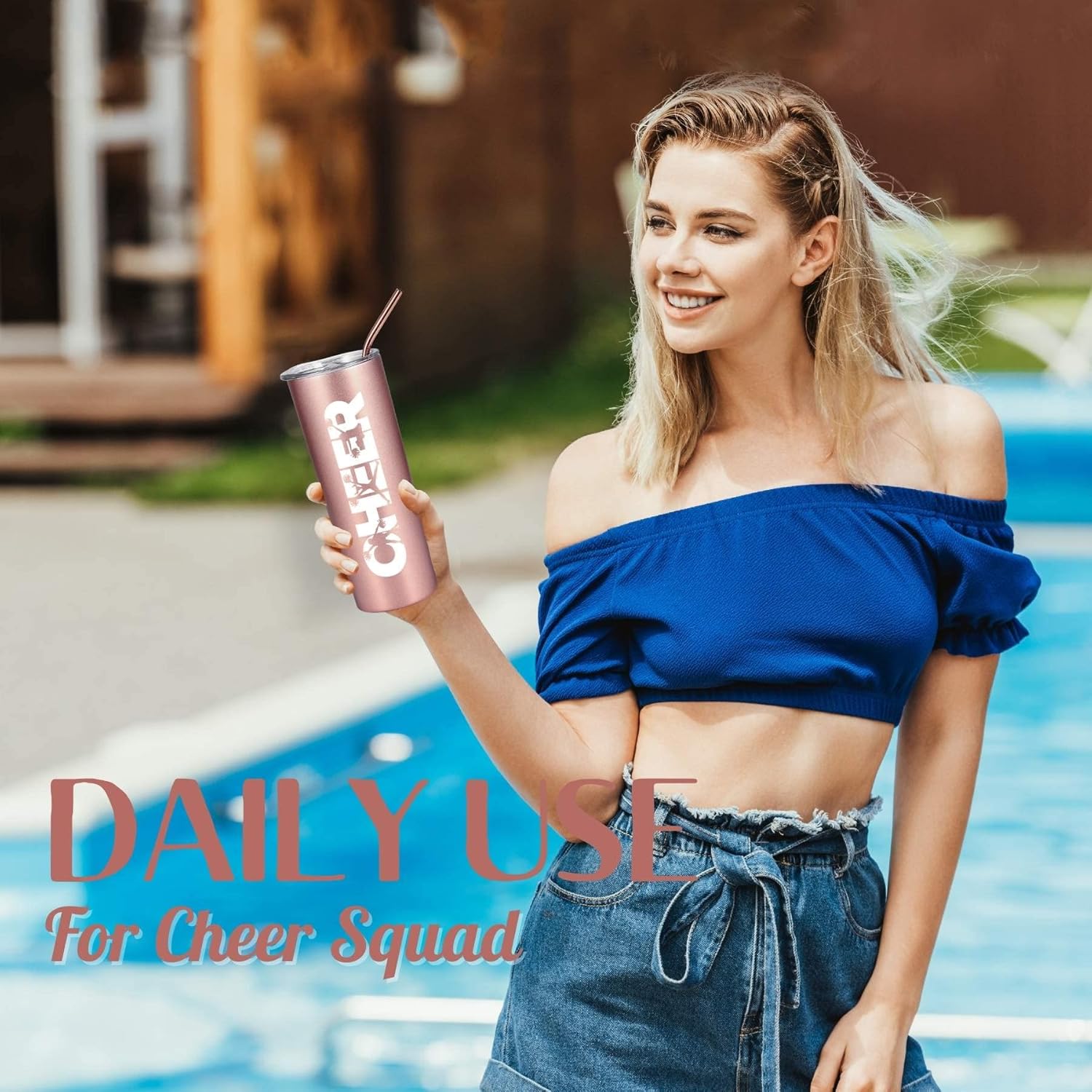 Onebttl Cheerleader Skinny Tumbler Gifts For Girls - Cheer - 20oz/590ml Stainless Steel Insulated Tumbler with Straw, Lid - Gift for Cheerleading or Cheer Squad - (Rose gold) - Image 7