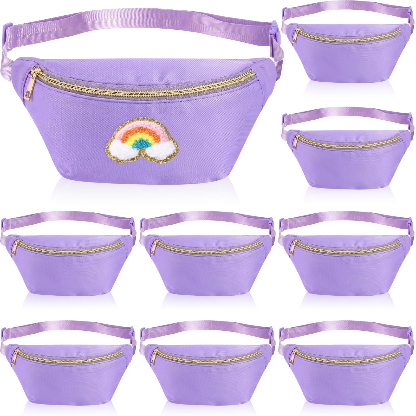 Amylove 9 Stück Bauchtaschen Nylon Hüfttasche Reißverschluss Reise Lauftasche mit verstellbarem Gurt für Damen und Herren, Violett, Hüfttasche