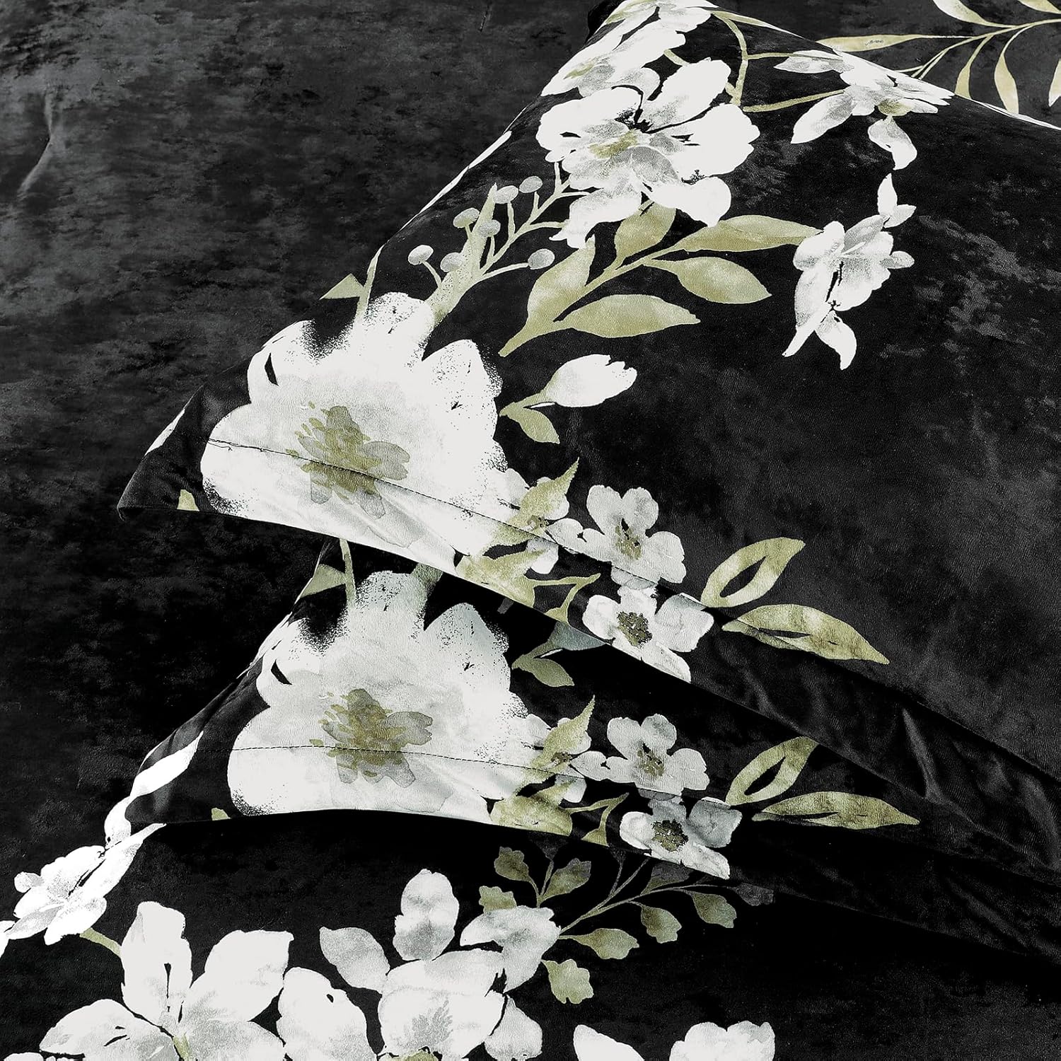 Sunshine Nicole Reversible Comforter Set, Printed Distressed Velvet Front and Sold Distressed Velvet Reverse, 3 Pieces Dark Green King, with Soft Polyester Fill