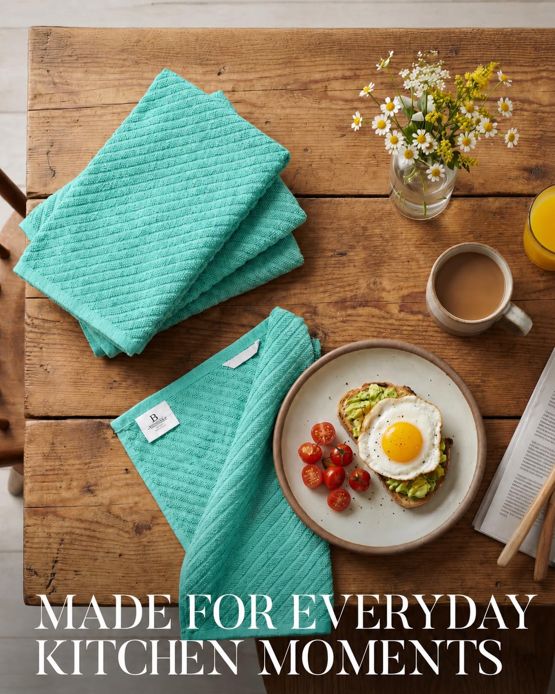 Bumble Towels Geschirrtücher 6er Pack / 16 x 25/41 x 63 cm/Premium Ultra Absorbent Cotton/Schnelltrocknende Geschirrtücher/Diagonal Weave Thick 2-Ply (Aqua)