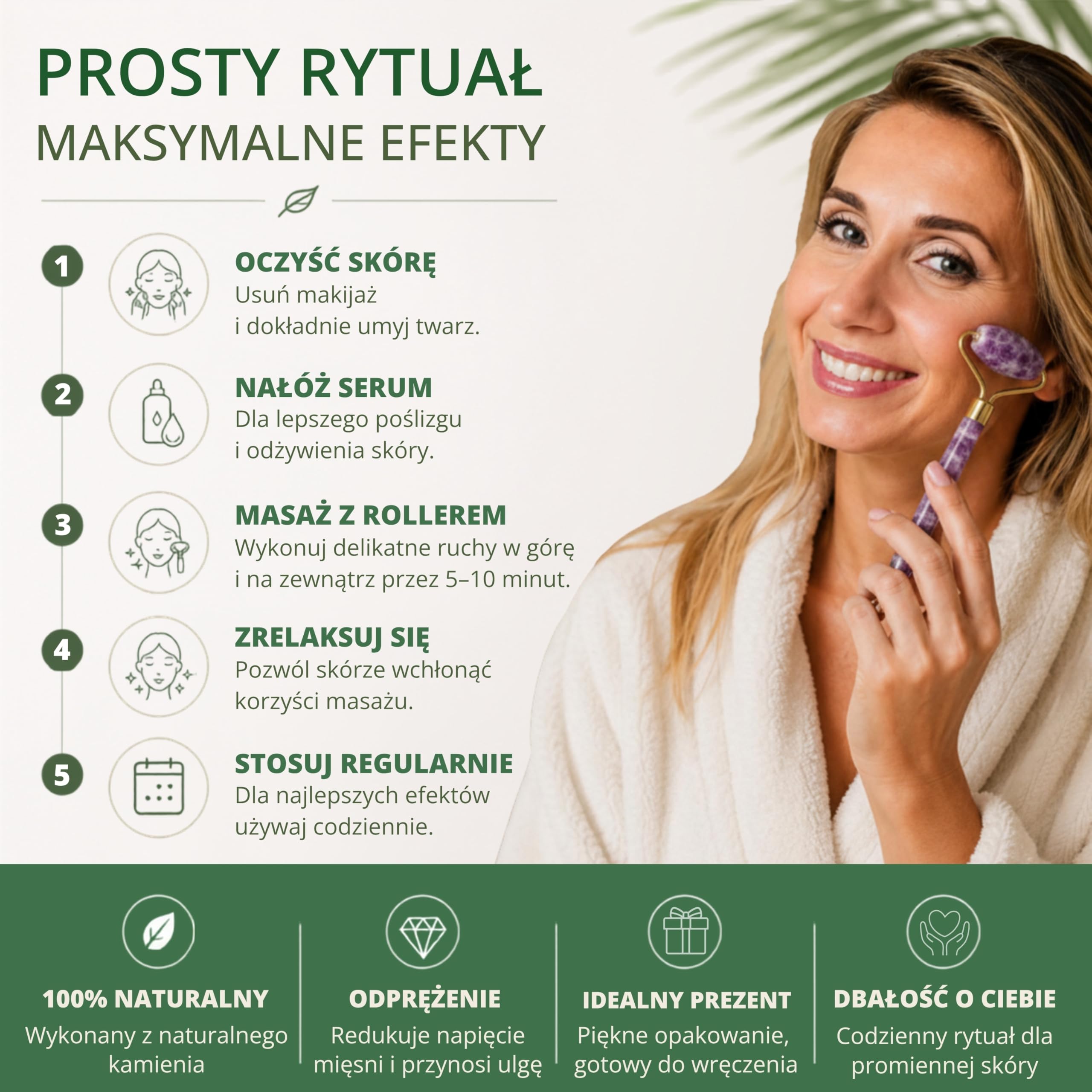 YEYE Made in Nature, rullo per massaggi viso in ametista viola naturale, rullo per massaggio facciale, lifting, levigante, migliora la circolazione, elimina le rughe, per la cura quotidiana