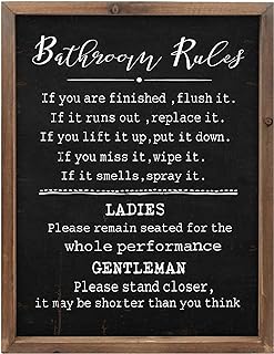 Wartter Rustic Bathroom Rules Sign ,Farmhouse Toilet Wall Decor,Funny Bathroom Wood Framed Wall Art Decorations(11.8x15.8in) (black)