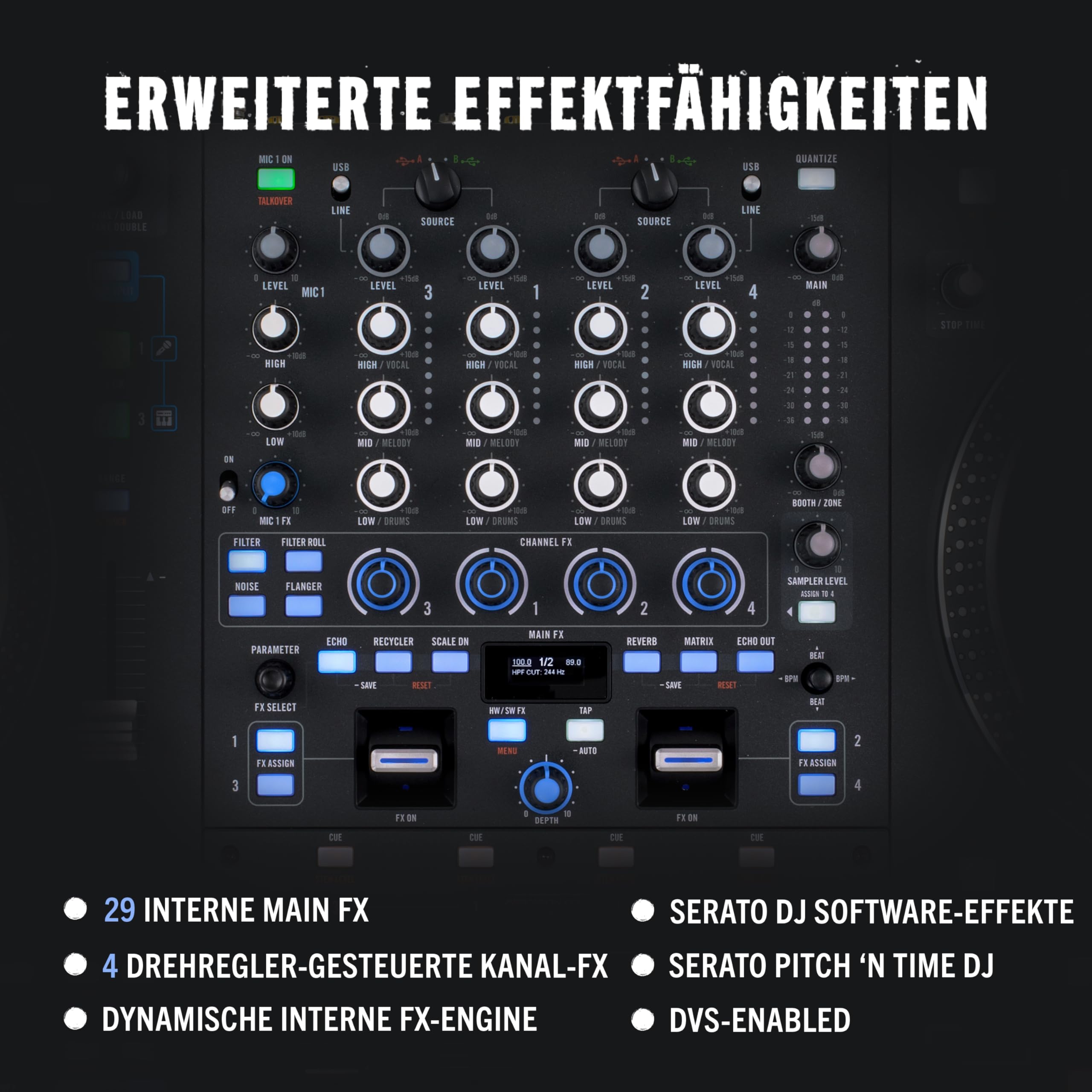 RANE PERFORMER 4-Kanal Pult, Motorisierter DJ Controller, 7-Zoll Platters mit Displays, Precision Feel Fader, Stem-Split, Serato DJ Pro Freischaltung
