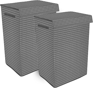 Double R Bags Foldable Laundry Basket with Lid & Handle – 75L Non-Woven Cloth Storage Organizer, Moisture-Proof & Space-Saving Hamper (57x30x42 cm, HST Grey, 1 Compartment, Pack of 2)