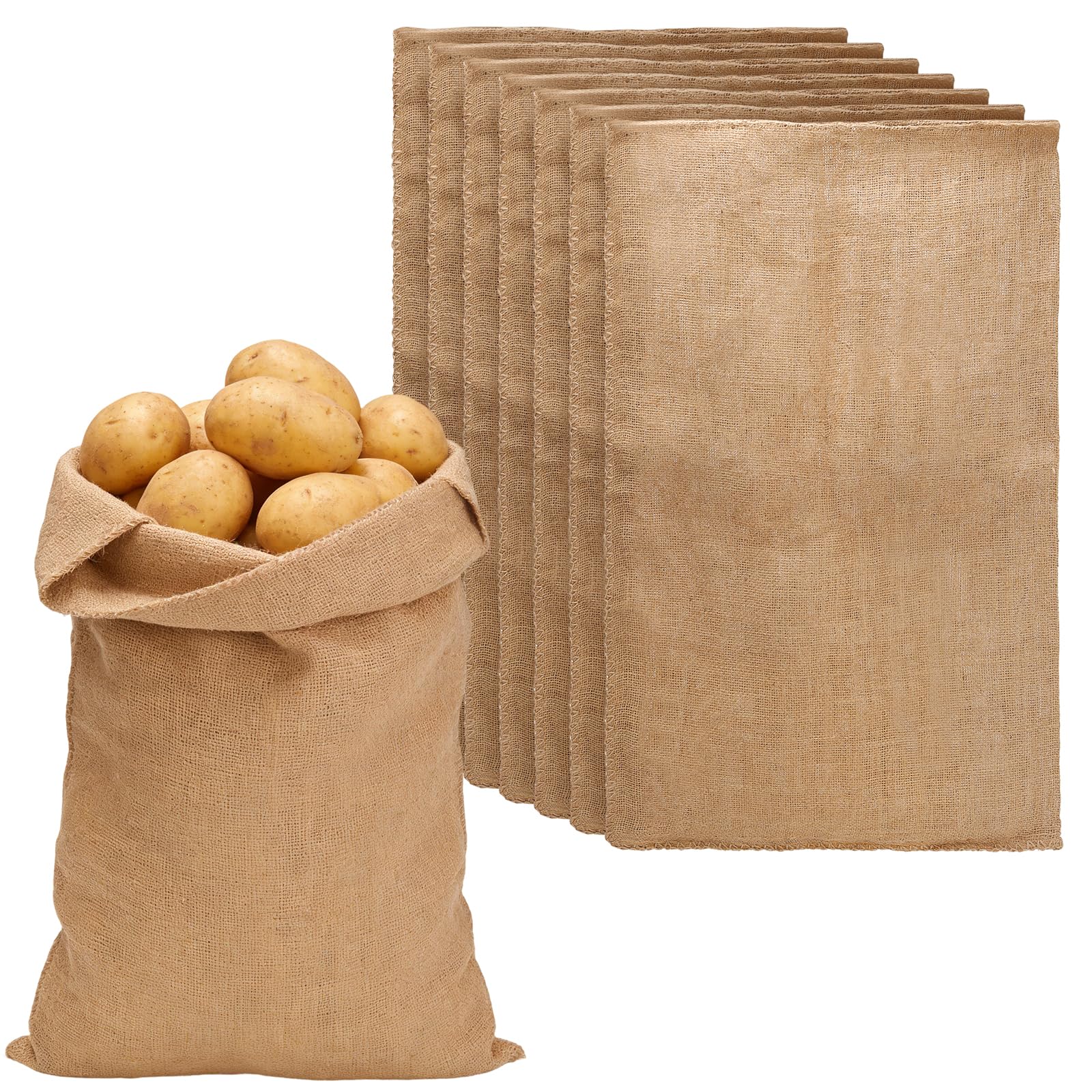KOHAND 8 Pack Natural Hessian Sacks, 50 x 80cm Jute Sacks,Large Burlap Sacks Potato Storage Sack for Vegetables, Beans, Frost Protection, Hold 25 Kg