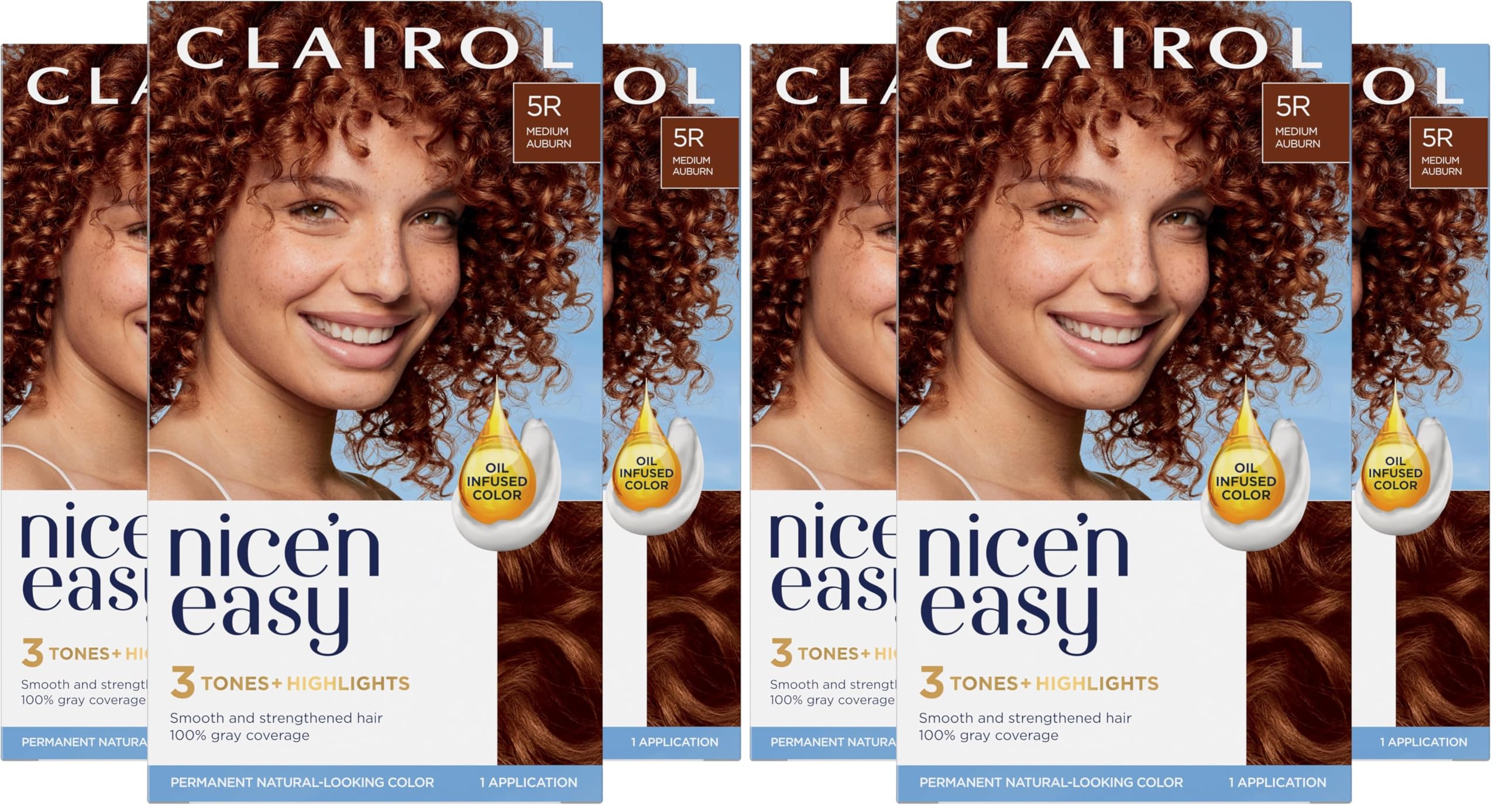 ClairolNice'n Easy Permanent Hair Dye, 5R Medium Auburn Hair Color, Pack of 6
