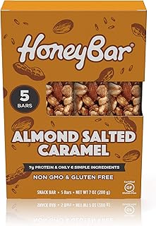 HoneyBar Snack Bar | Certified Gluten Free | Non-GMO | Vegetarian (Almond Salted Caramel, Pack of 5 Bars)