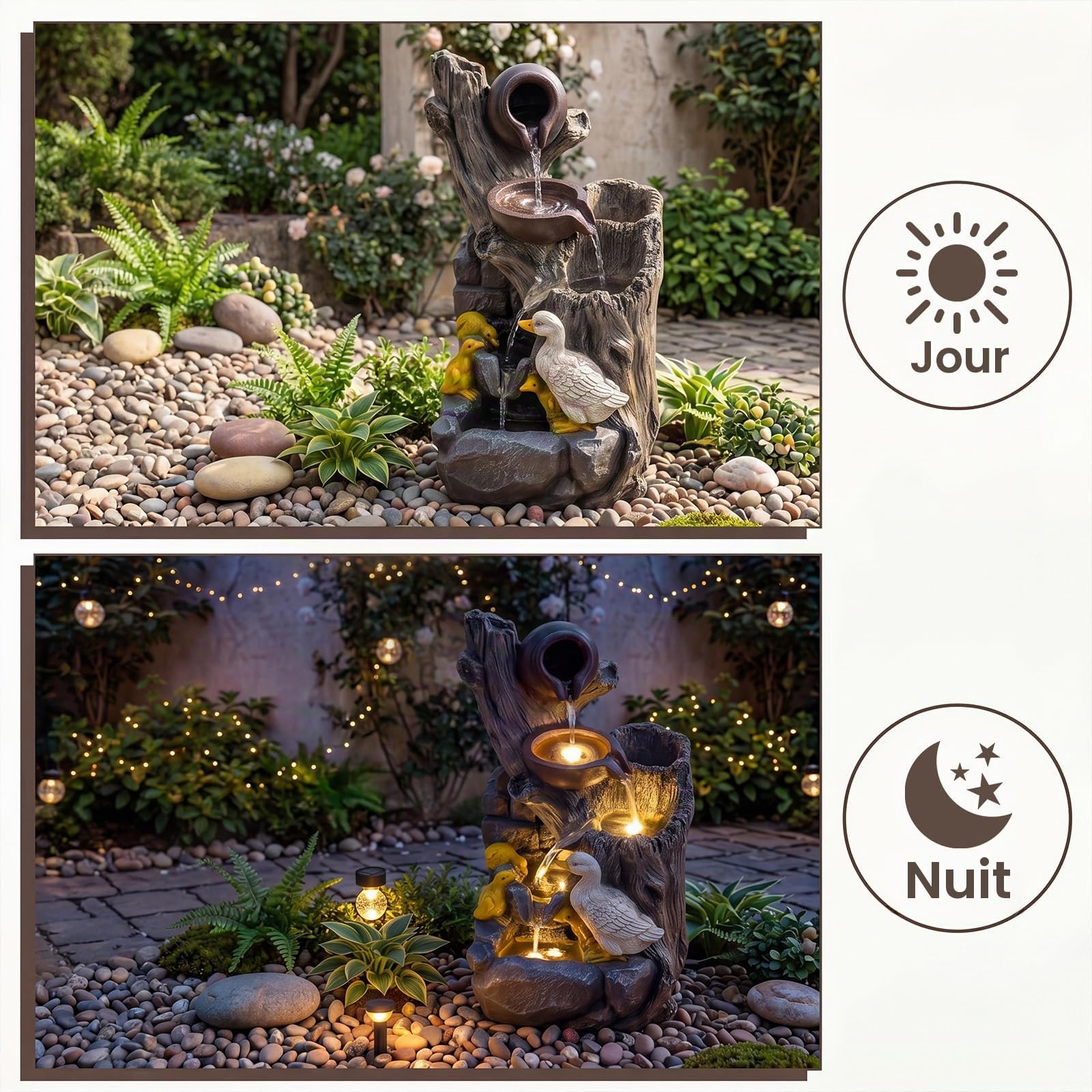 HOMASIS Fontaine de Jardin à 5 Niveaux avec Éclairage LED