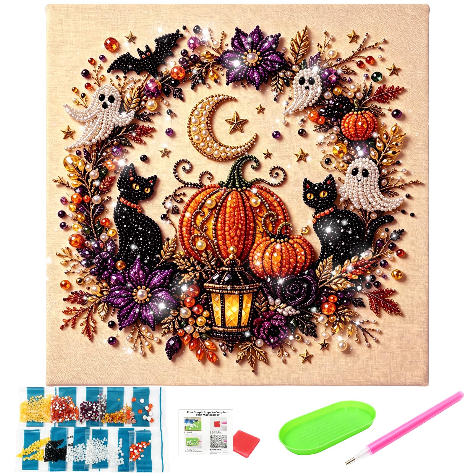 KutaKuta Halloween Diamond Art Painting Kits, Pumpkin Ghost Pearl Art Kits