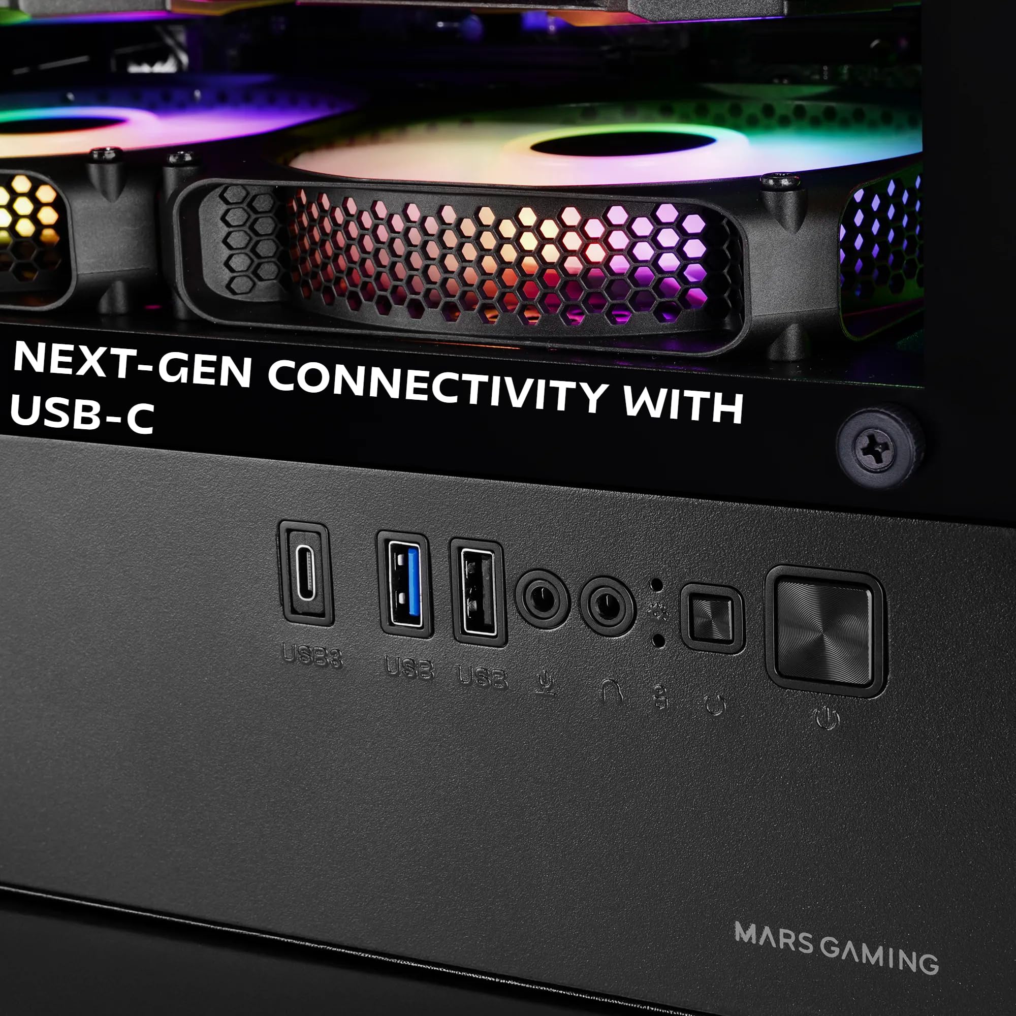Mars Gaming MC-Vector, Caja PC Gaming Micro-ATX y Mini-ITX, 4X Ventiladores ARGB FDB 120mm, Cristal Templado, Frontal Mesh, Doble Cámara, Soporte Refrigeración Líquida 120mm, USB-C, Negro