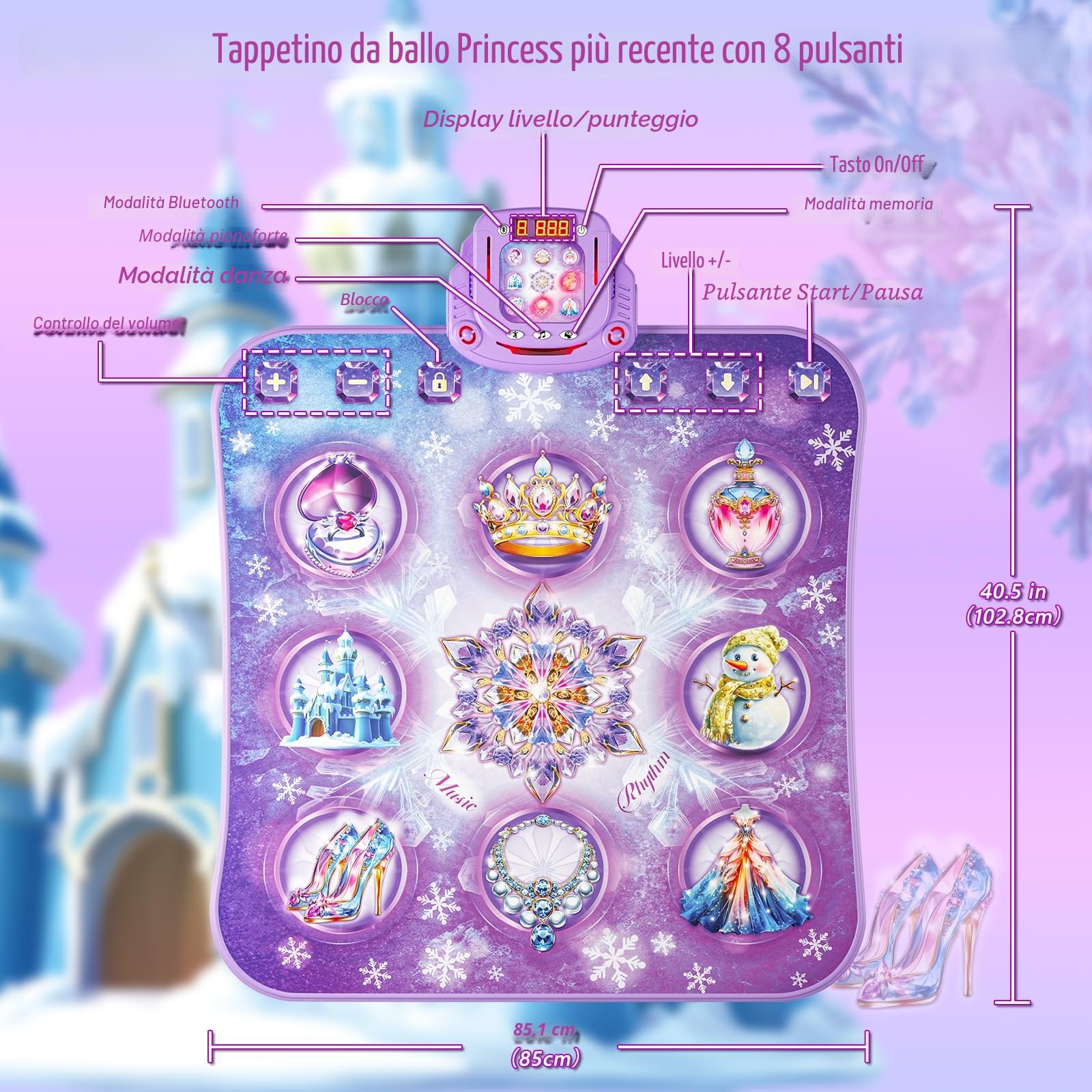 Tappetino da ballo bambini giocattolo regalo bambine,Dance Mat a 8 pulsanti con Bluetooth,4 modalità di gioco,musica integrata,regalo di compleanno e Natale per la principessa viola,età 3 4 5 6-8 anni