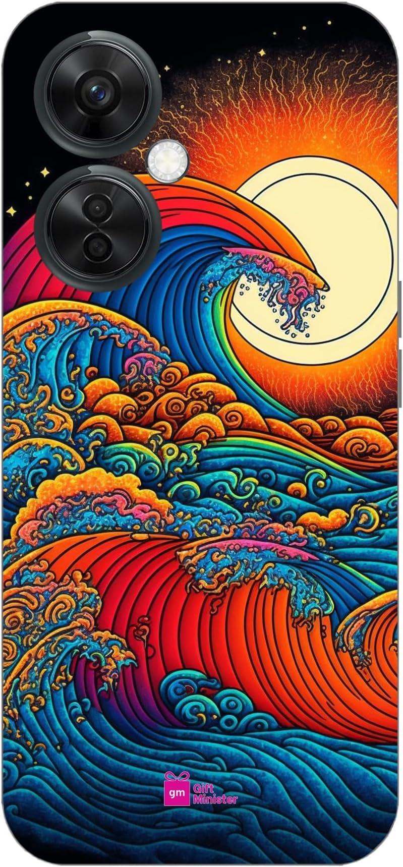 Gift MinisterSoft Designer Mobile Case for One Plus Nord Ce3 Lite 5G Back Cover Chocolate - Random Waves Art Complementary Bright Sun Moon Stars Universe Doodle Dustproof 1Pcs 1701R