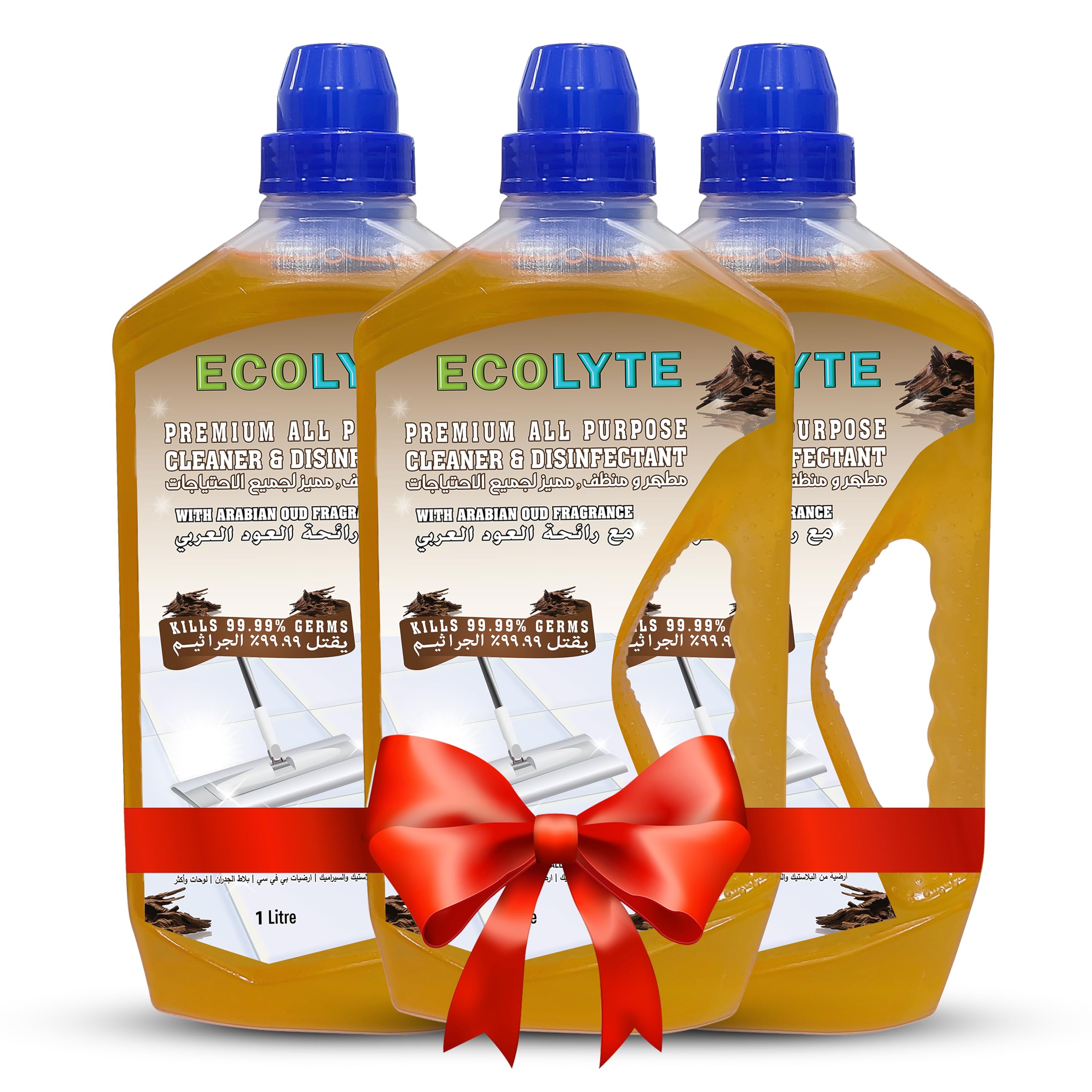 ECOLYTE+ Floor Cleaner, Premium All Purpose Cleaner Plus Disinfectant, for Hospital, Home, Office & Commercial Use for Dirt, Stains & Germs, Floor Cleaning (Arabian Oud, 1 Liter, Pack of 3)
