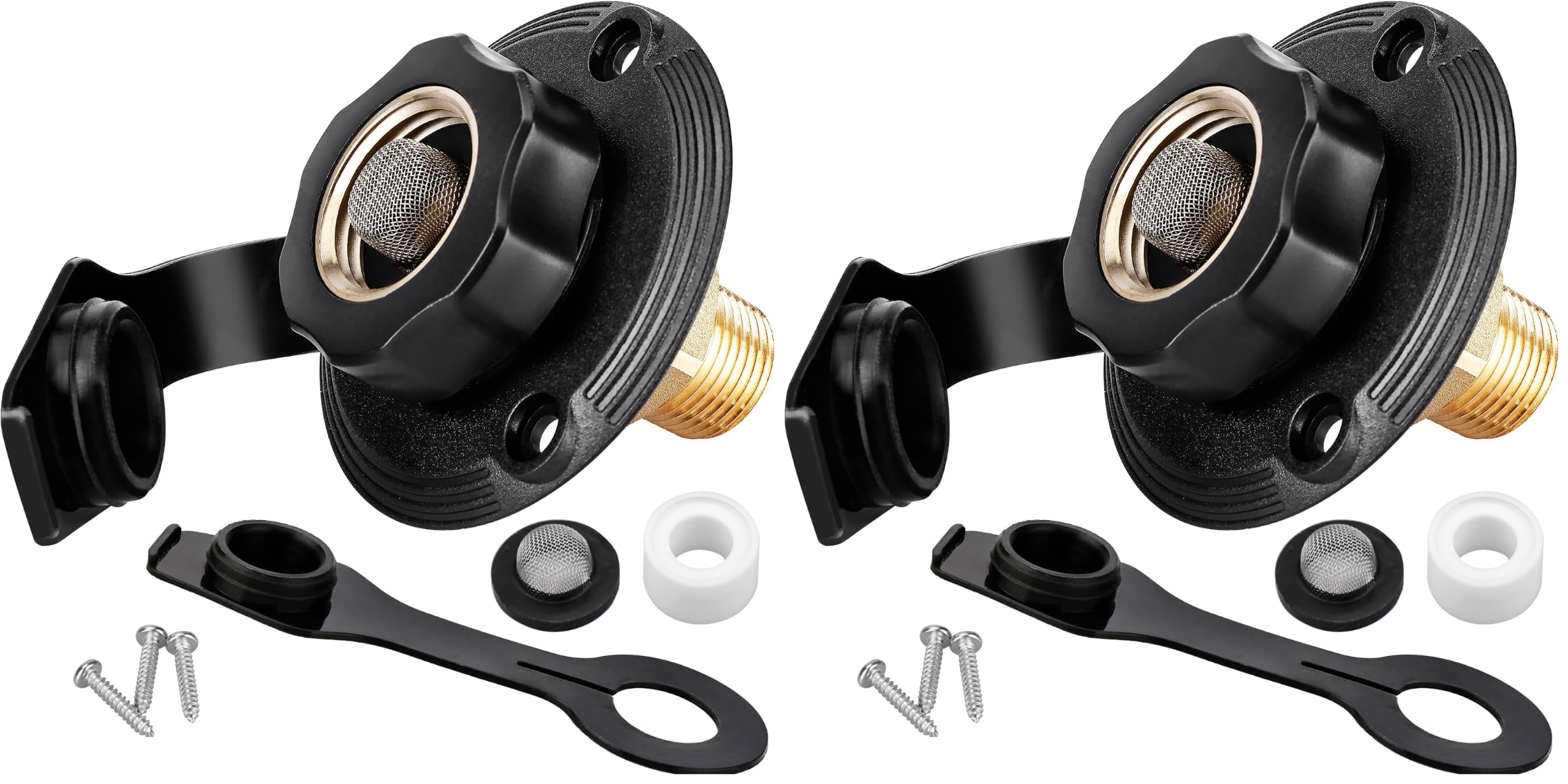 RVGUARD RV City Water Inlet, 3/4" NH Female to 1/2" NPT Male City Water Fill Inlet Flange Brass with Check Valve for RV, Camper, Trailer, Marine (Black S) (Pack of 2)