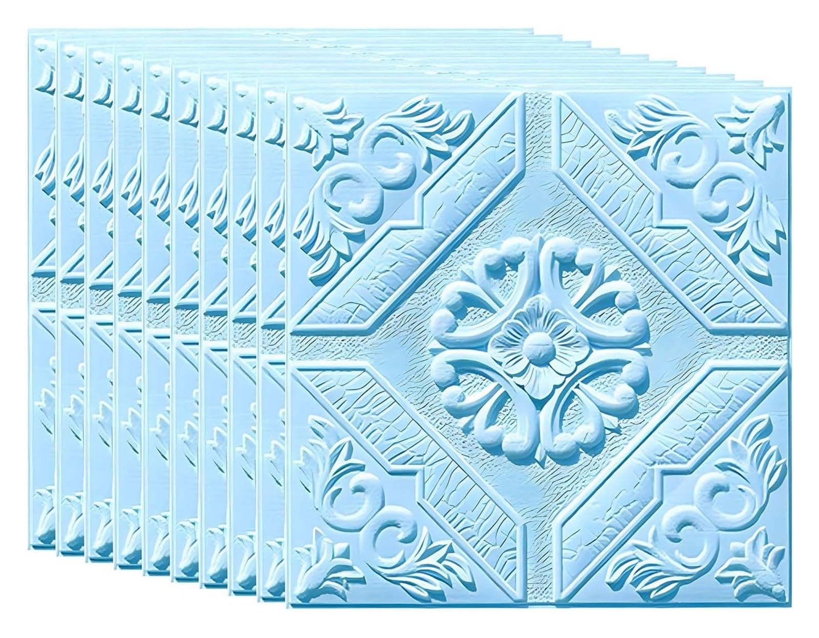 Jfgctyhxy Blu Self-Adhesive Wallpaper, Wall Panel， 10Pcs Foam Panels, Peel And Stick 3D Wallpaper Stickers,0.3Cm Thick(Blu)