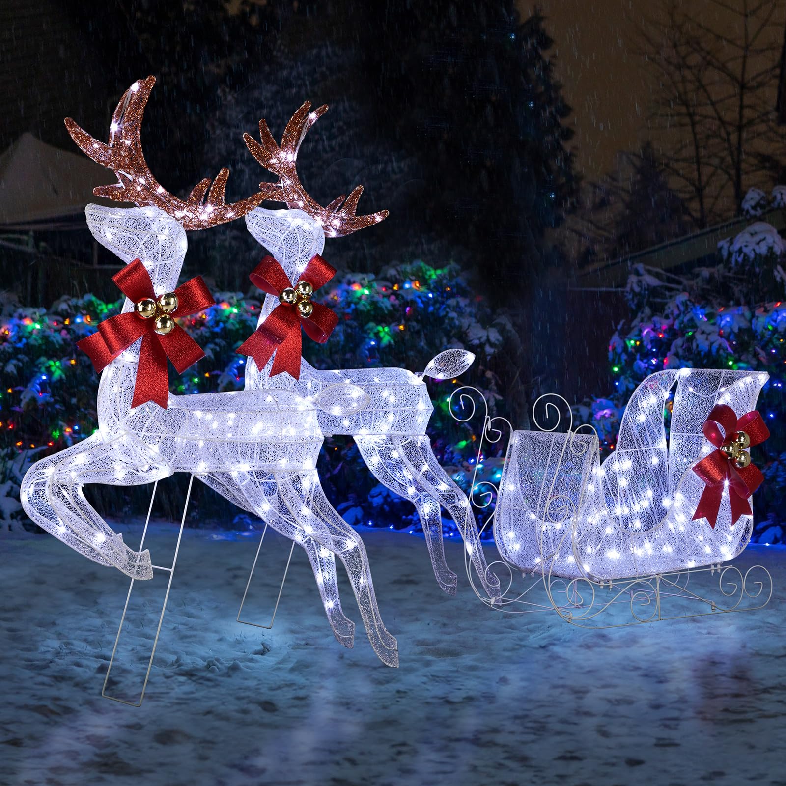 Snapklik.com : 3 Piece Reindeer And Sleigh Outdoor Decorations