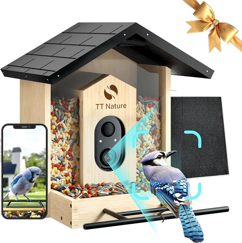 Bird Feeder with Camera Solar Powered, Upgraded 1.5L Smart Bird Feeder Camera for Bird Watching, Auto Capture & Instant Real-time Notifications, Ideal Gift for Bird Lovers