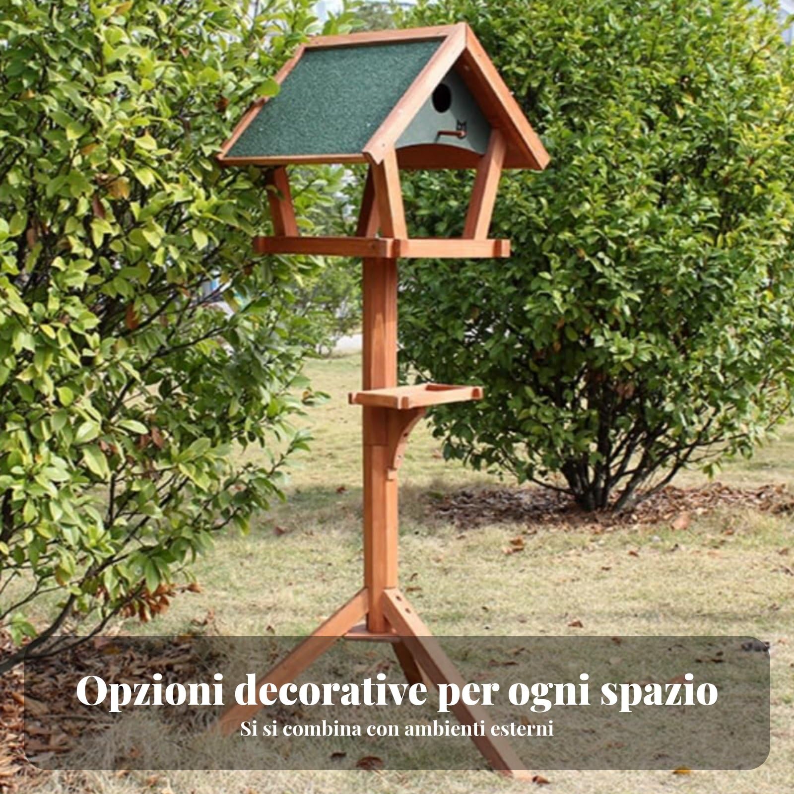 Mangiatoia per Uccelli da Esterno Mangiatoia Tavolino Stazione in Legno Massello con Tetto Protettivo E Vassoio Ampio per Passeri E Fringuelli Base