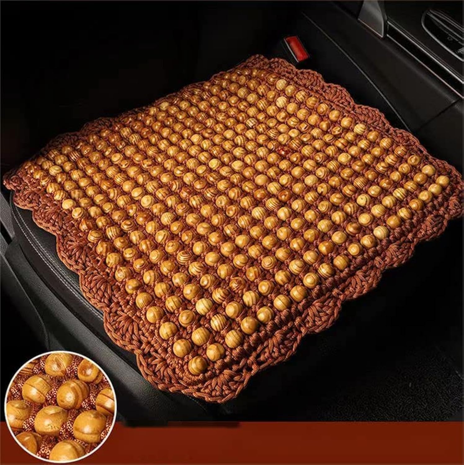 Four Seasons Natural Olive Wood Bead Seat Pad Mat Comfy Cool Summer Massage Car Seat Cushion (Square) for Truck,RV,Pickup,Office Chair Cover (Brown)