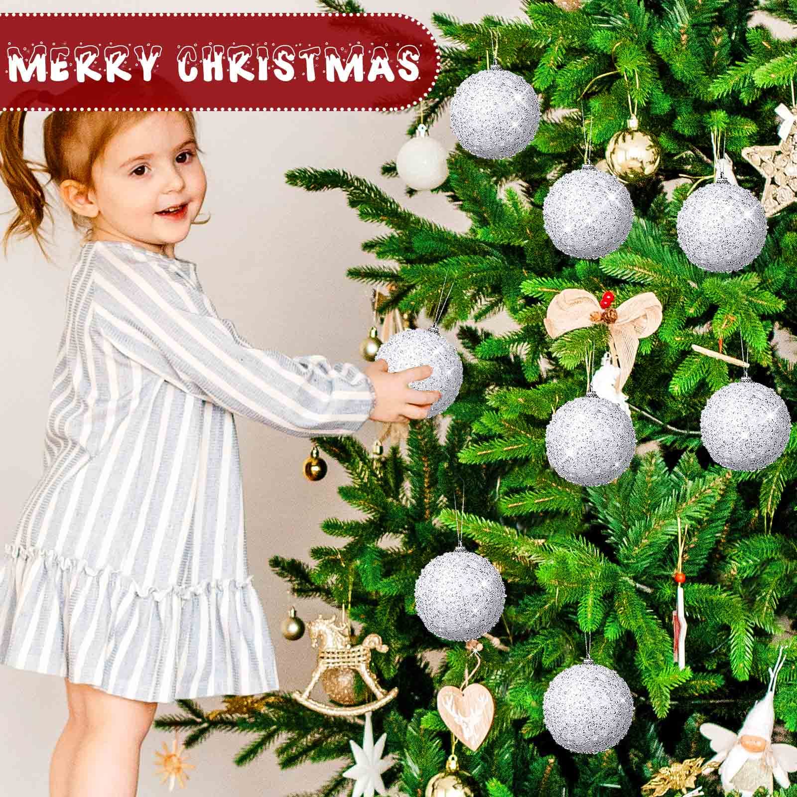 BBTO Lot de 8 boules de Noël blanches à paillettes à suspendre pour sapin de Noël, mariage, fête, décoration d'intérieur de 10,2 cm