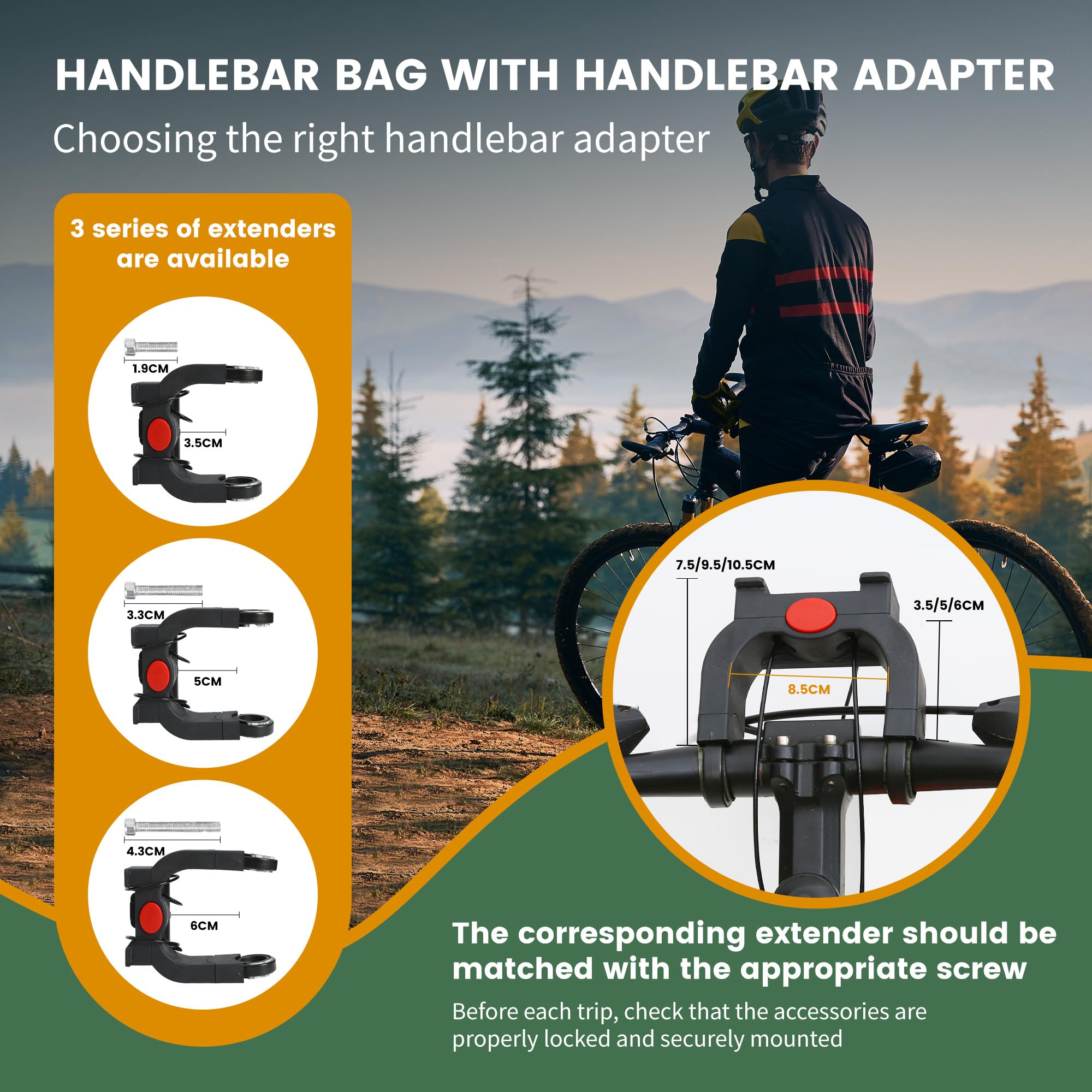 Borsa Bici Manubrio con Adattatore Manubrio,6.5L Borsa Manubrio Bici e Bici Elettriche Impermeabile Grande Capacità Estino Bici Anteriore Bici e-bike,Nero